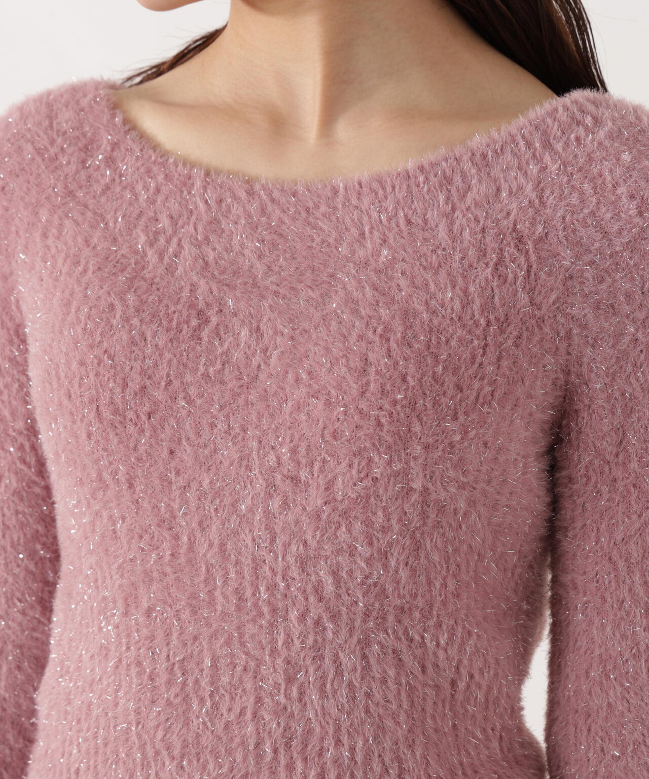 ラメフェザーボートネックニット