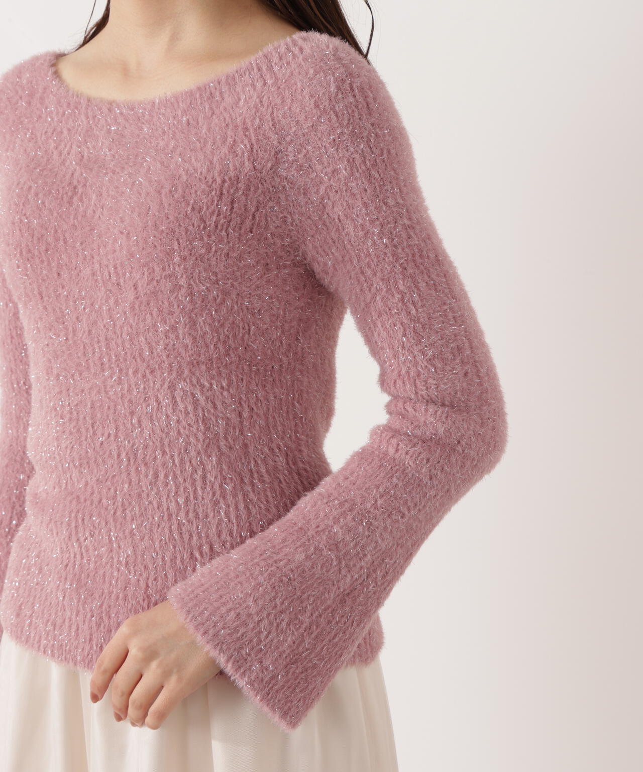 ラメフェザーボートネックニット