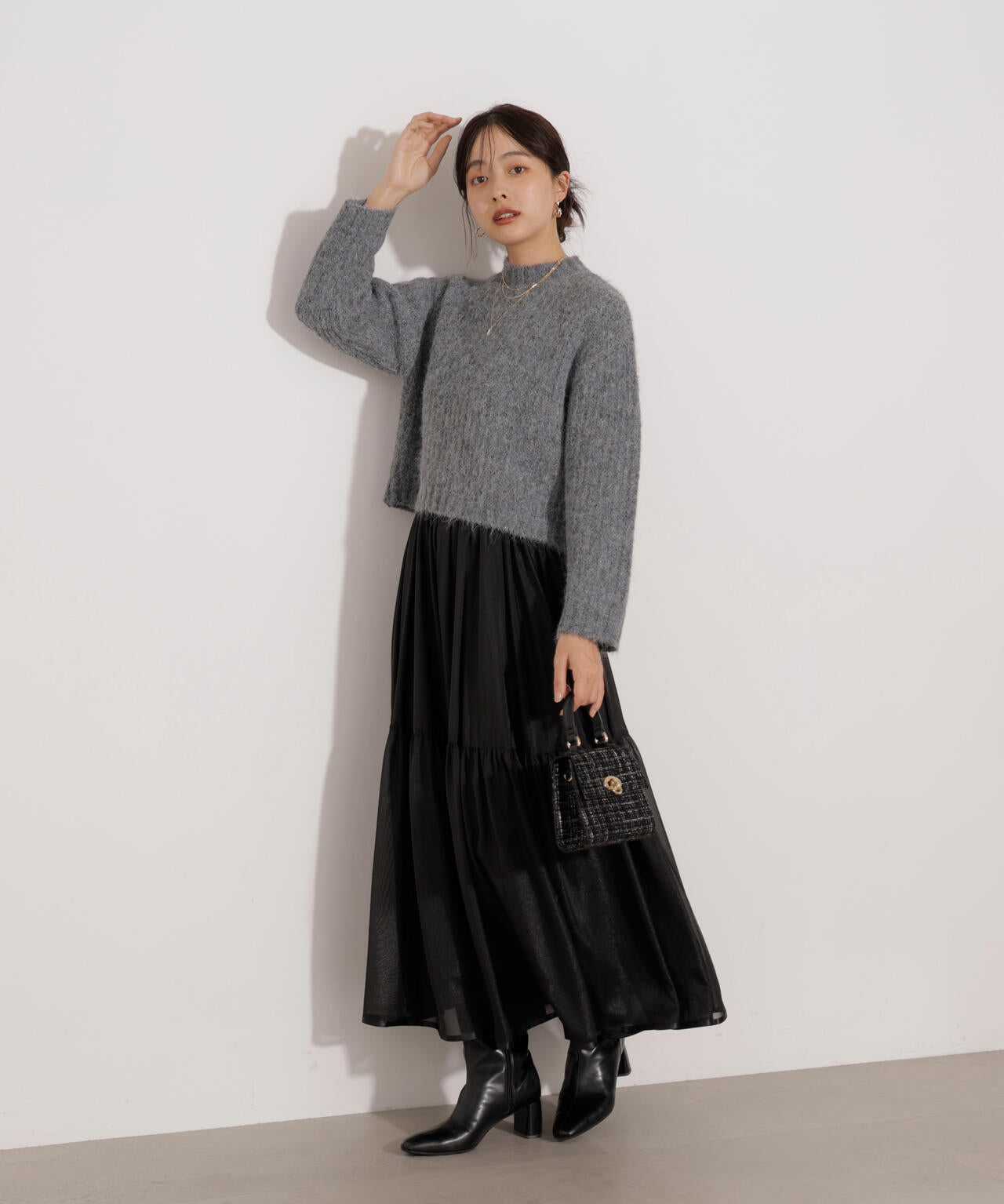 <ウォッシャブル>チュールスリーブボックスニット