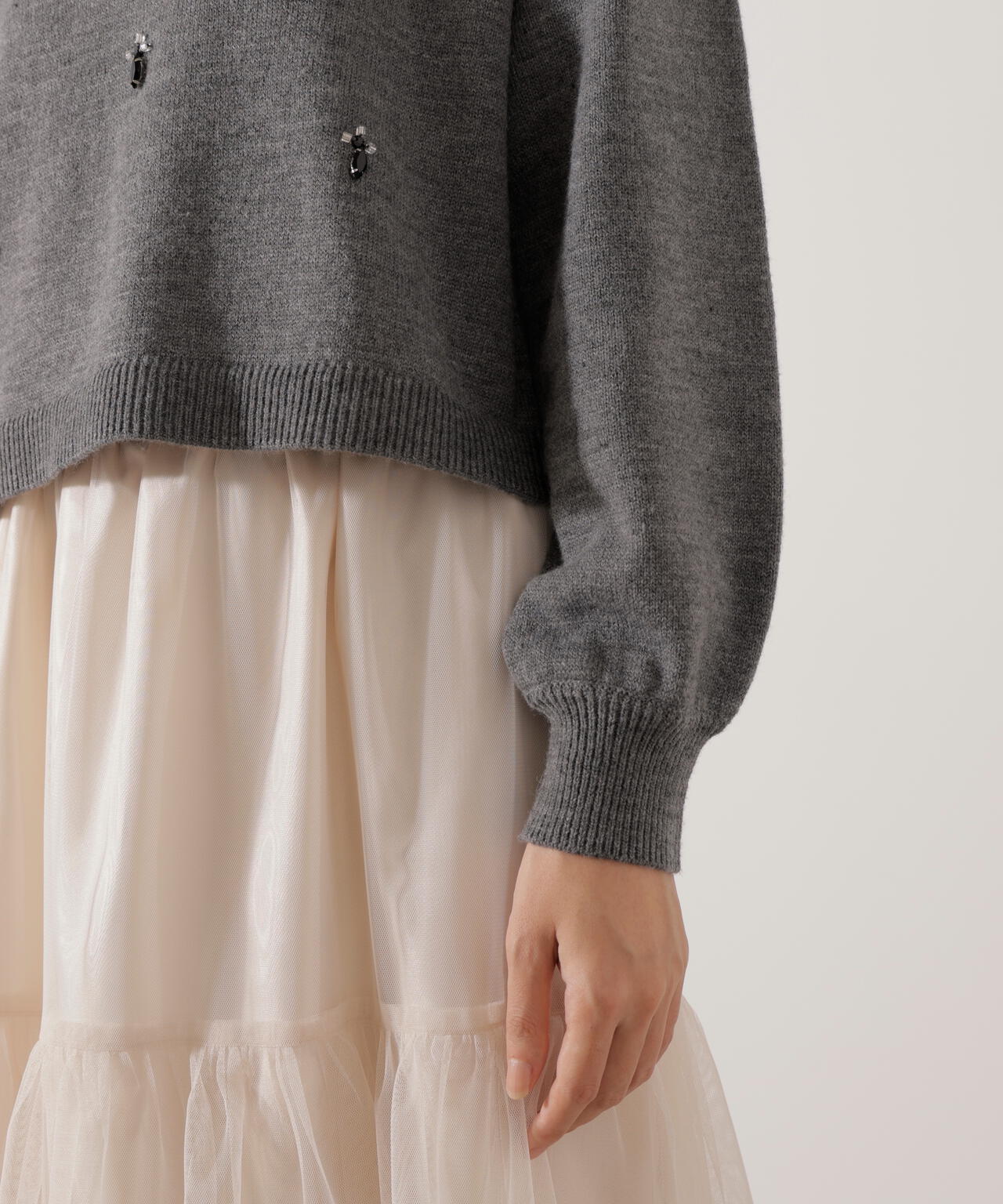 ビジュー付きボックスニット