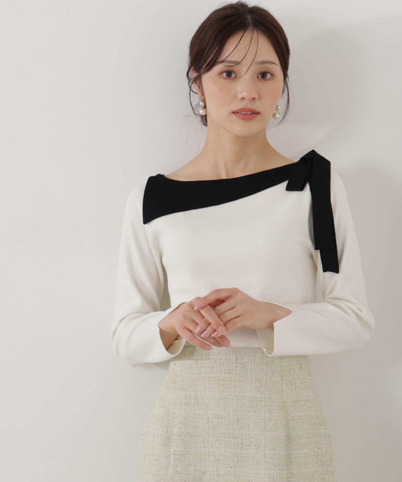 <ウォッシャブル/UV>サイドリボン総針ニット【ブルー:official site・有楽町マルイ限定】