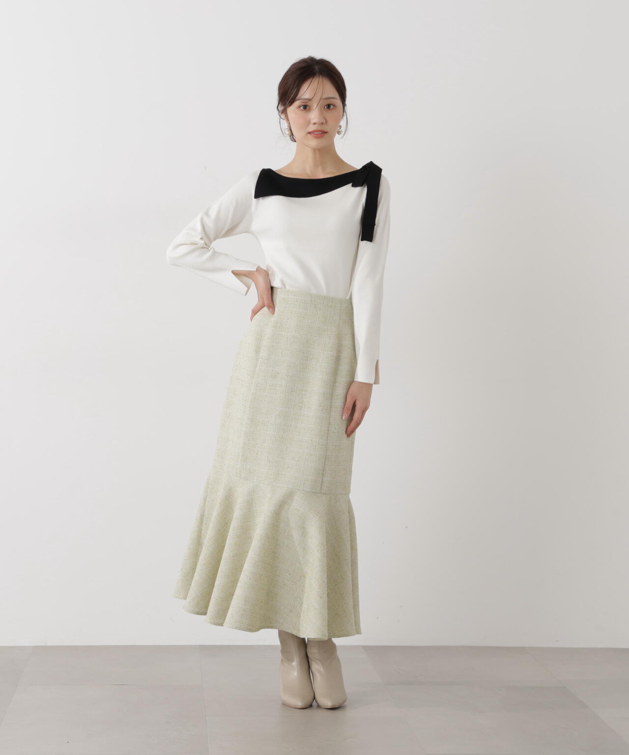 サイドリボン総針ニット【ブルー:official site・有楽町マルイ限定】