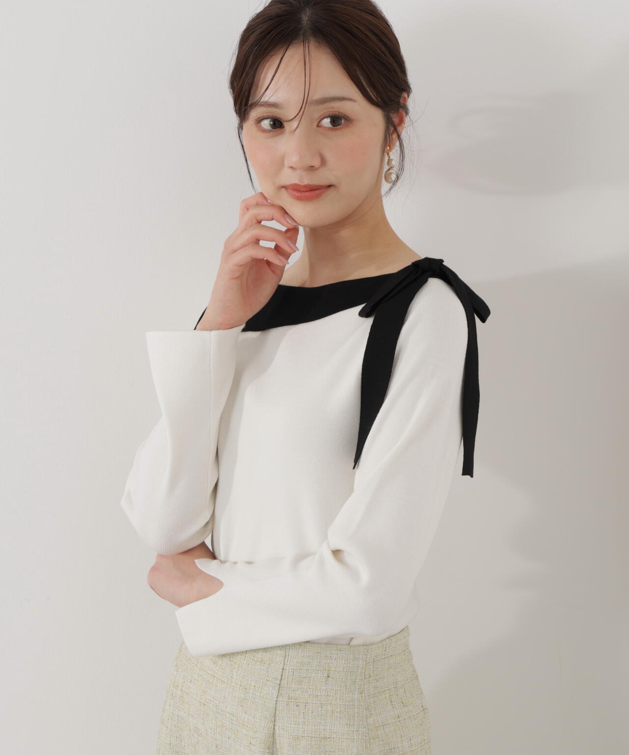 <ウォッシャブル/UV>サイドリボン総針ニット【ブルー:official site・有楽町マルイ限定】