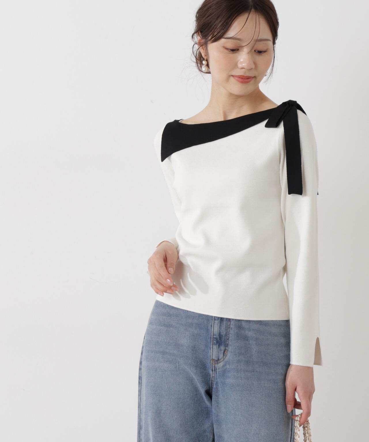 サイドリボン総針ニット【ブルー:official site・有楽町マルイ限定】