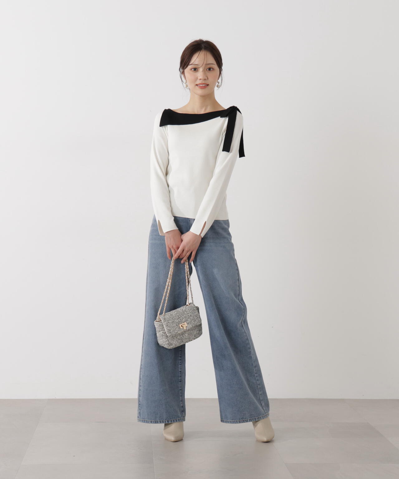 サイドリボン総針ニット【ブルー:official site・有楽町マルイ限定】