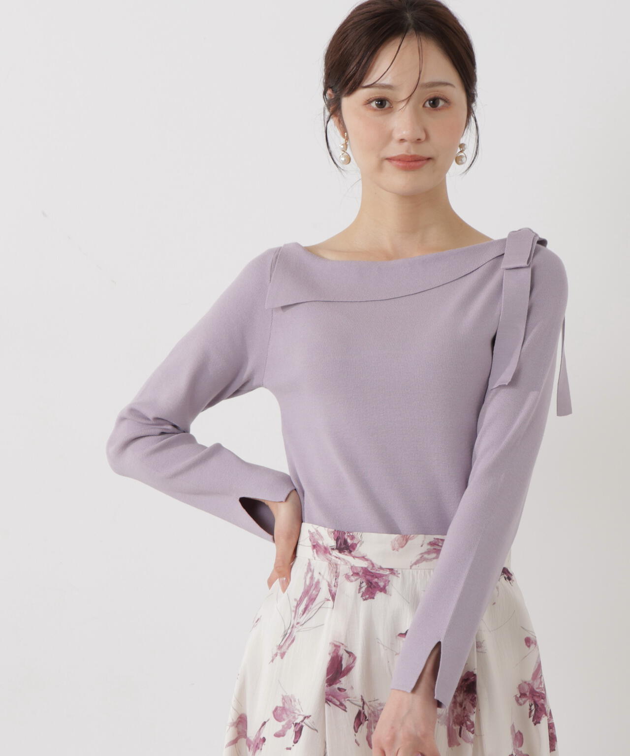 サイドリボン総針ニット【ブルー:official site・有楽町マルイ限定】