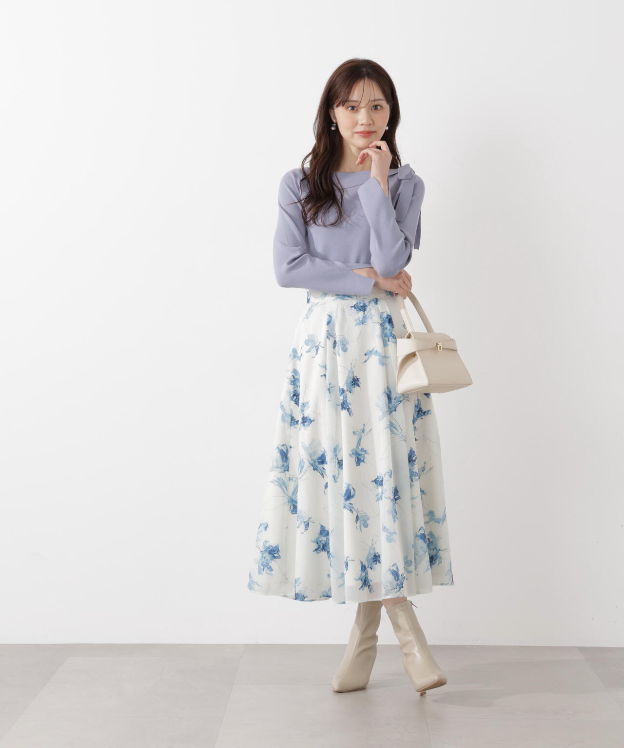 サイドリボン総針ニット【ブルー:official site・有楽町マルイ限定】