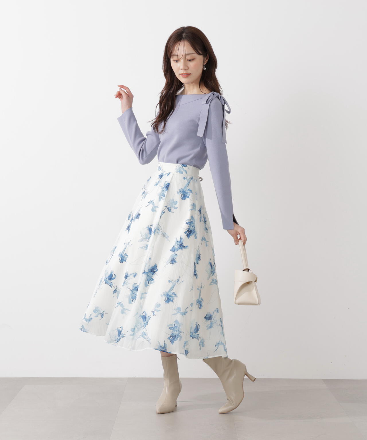 サイドリボン総針ニット【ブルー:official site・有楽町マルイ限定】