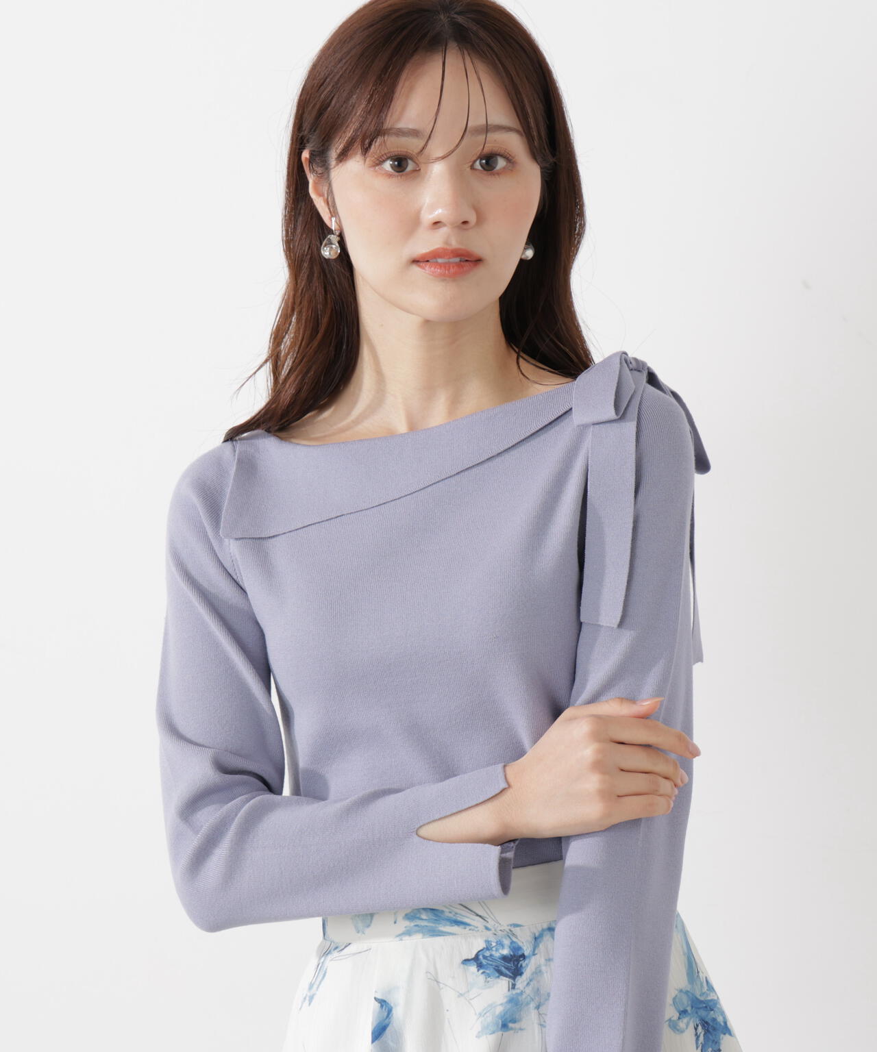 <ウォッシャブル/UV>サイドリボン総針ニット【ブルー:official site・有楽町マルイ限定】