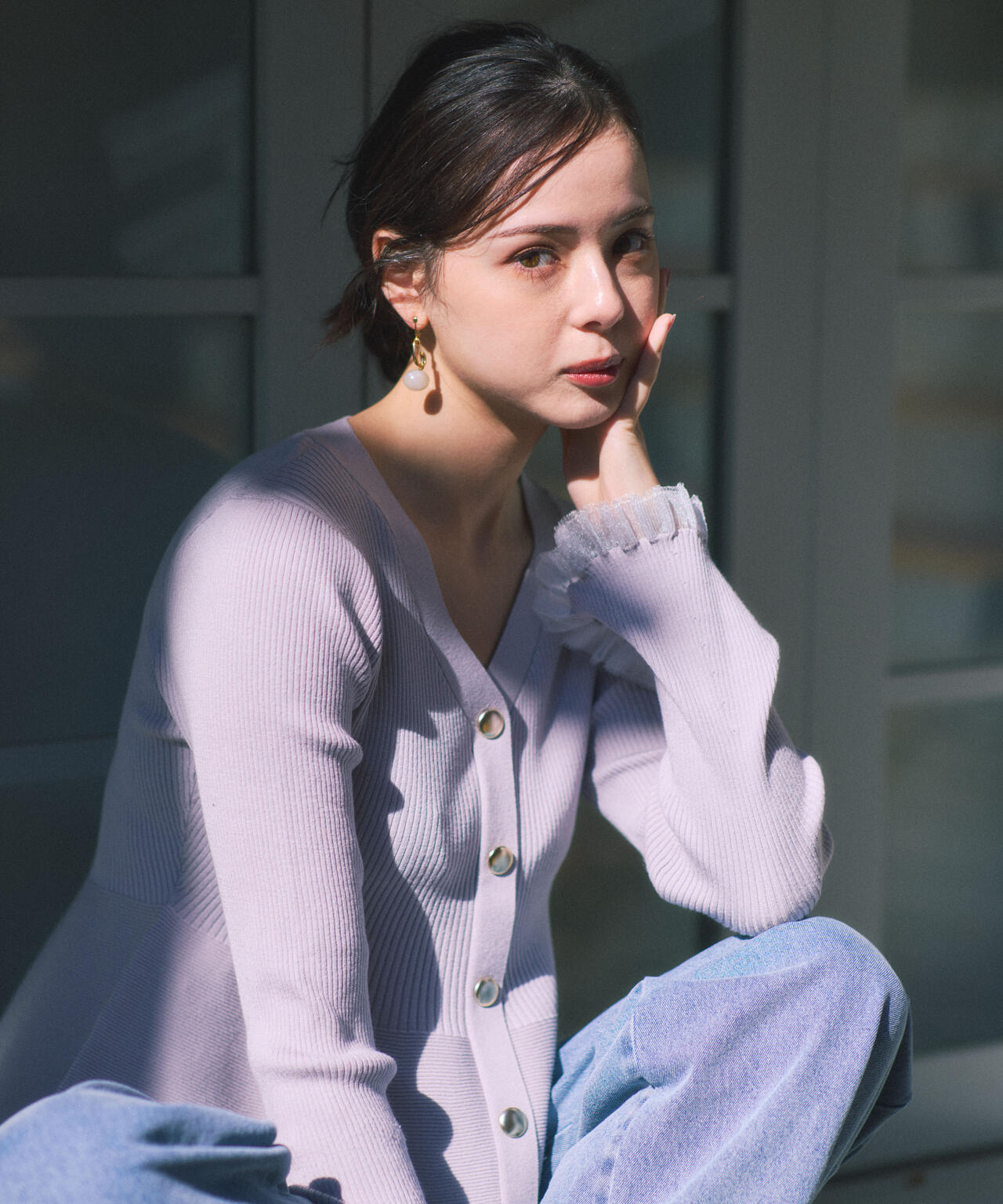 シアー切替ペプラムニット【モカ:WEB限定カラー】