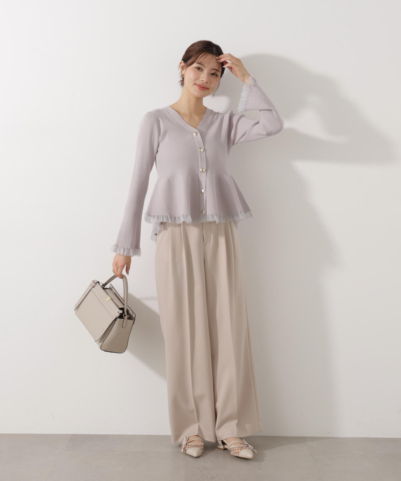 【追加生産予約】シアー切替ペプラムニット【モカ:WEB限定カラー】