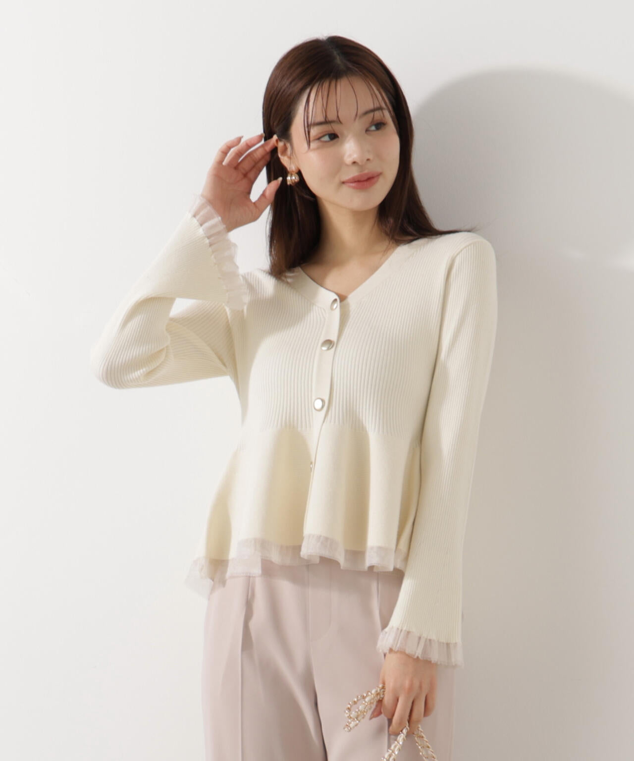 【追加生産予約】シアー切替ペプラムニット【モカ:WEB限定カラー】