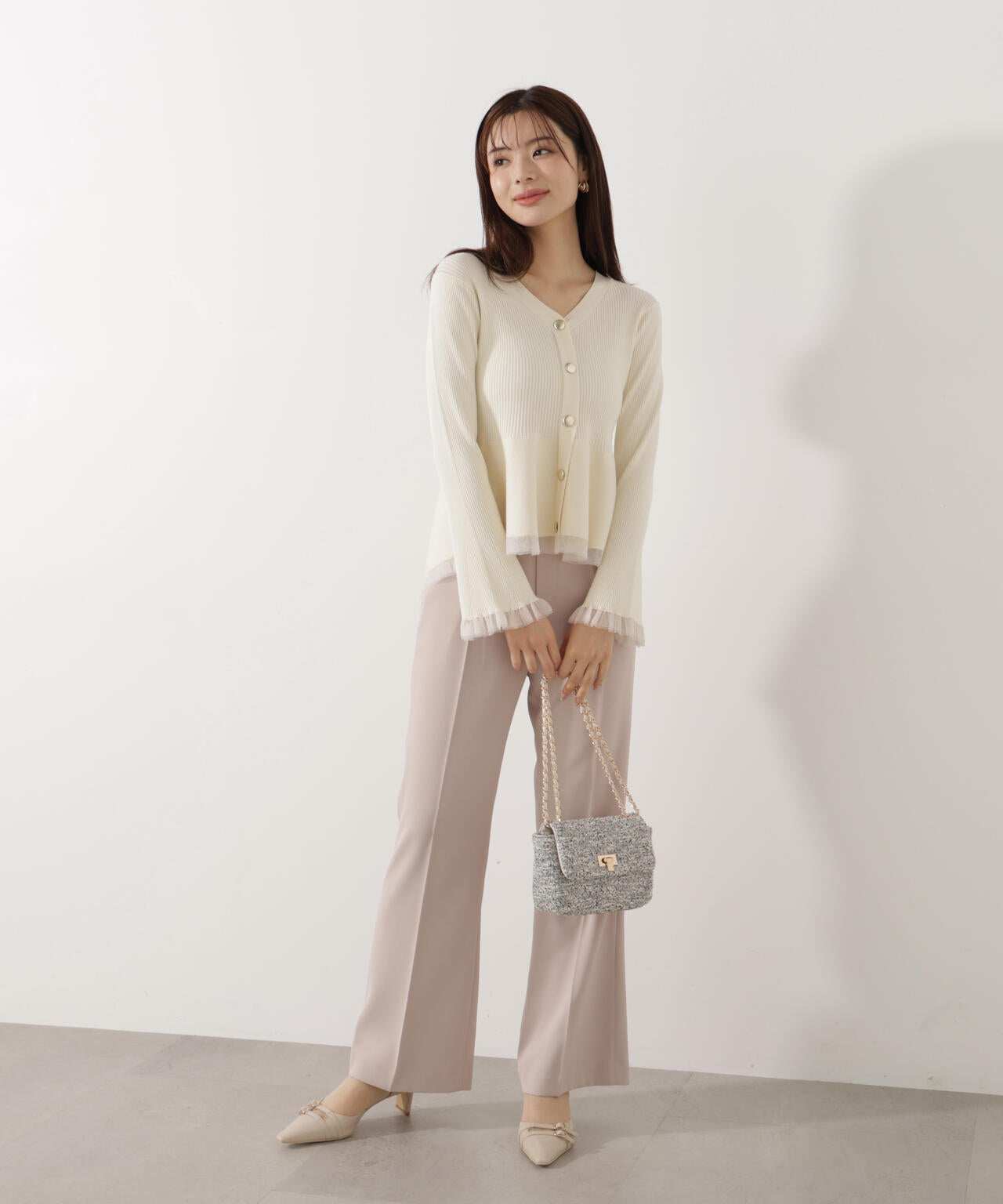 シアー切替ペプラムニット【モカ:WEB限定カラー】