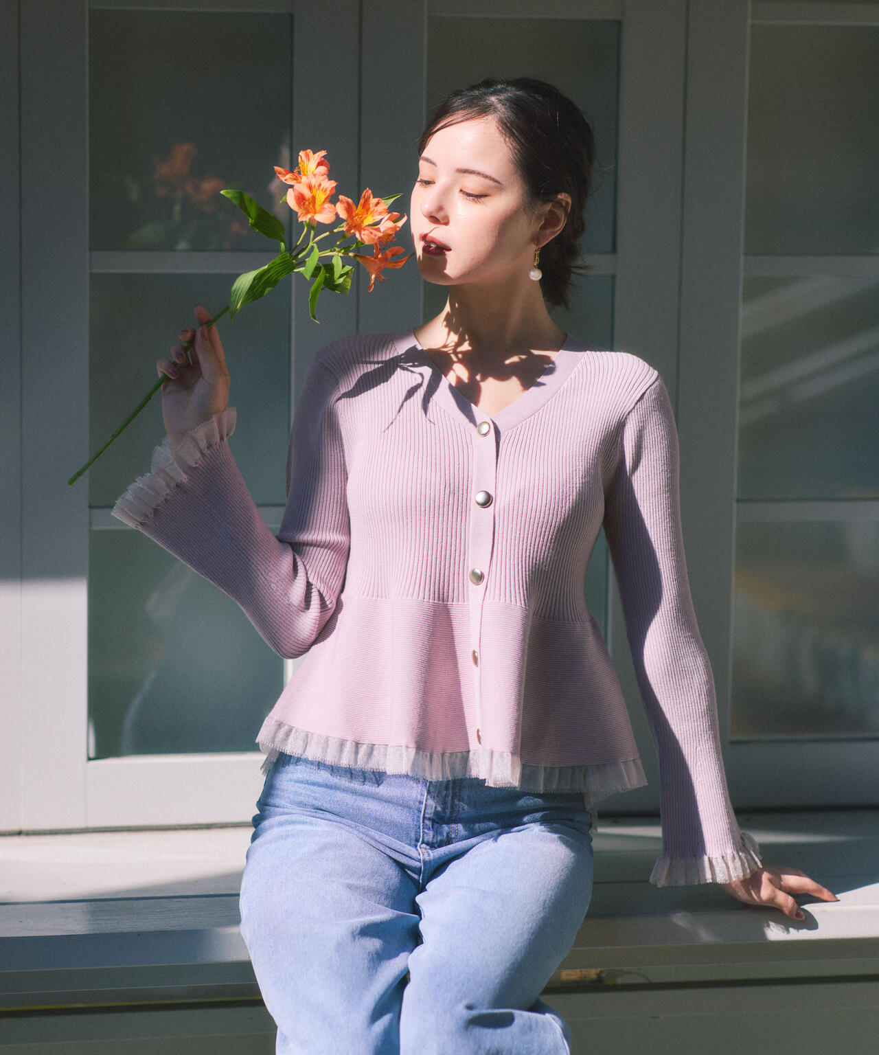 【追加生産予約】シアー切替ペプラムニット【モカ:WEB限定カラー】