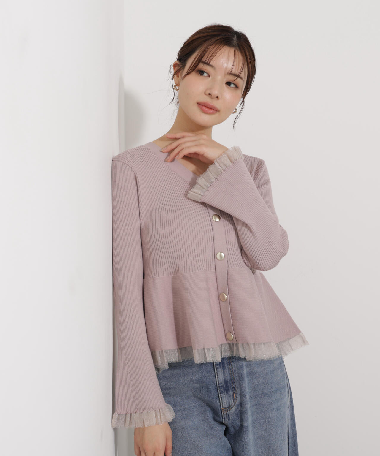 シアー切替ペプラムニット【モカ:WEB限定カラー】