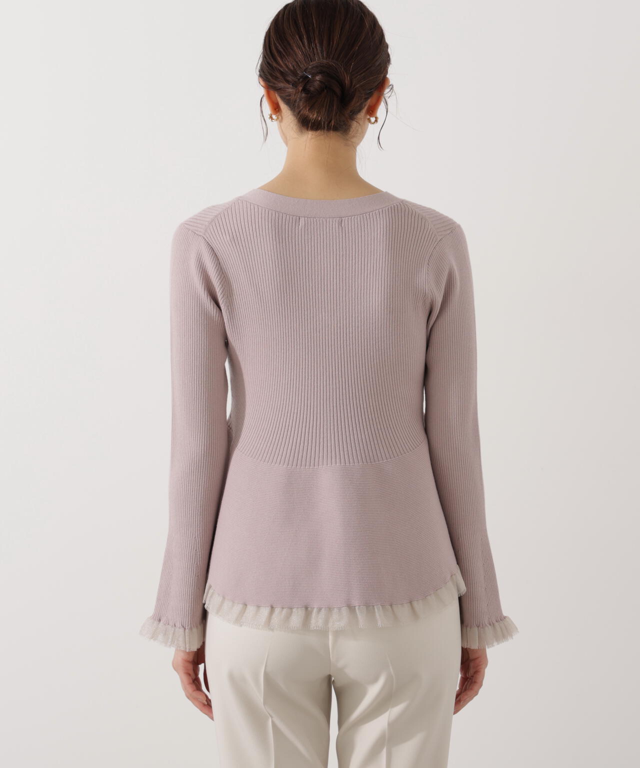 シアー切替ペプラムニット【モカ:WEB限定カラー】