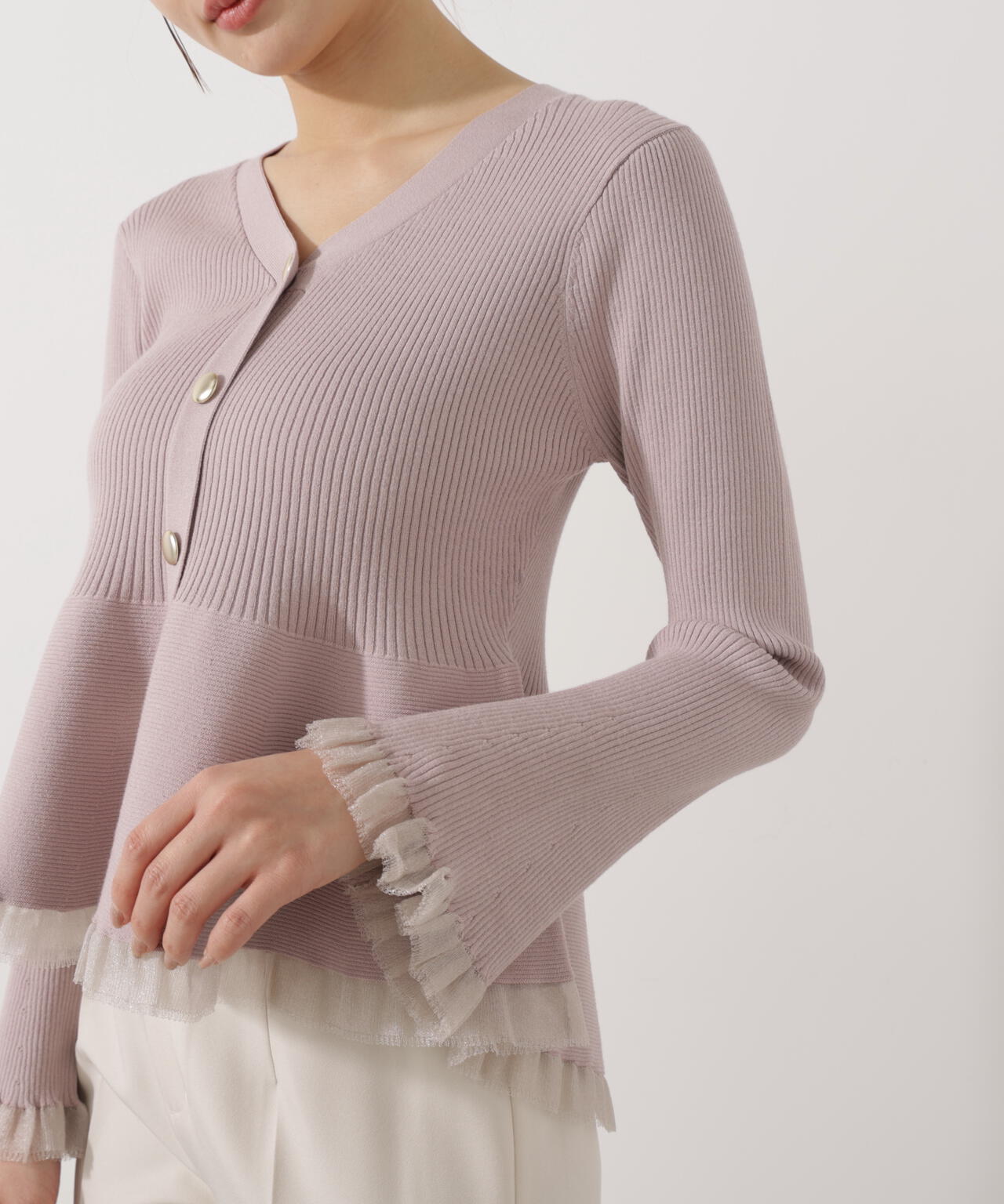 シアー切替ペプラムニット【モカ:WEB限定カラー】