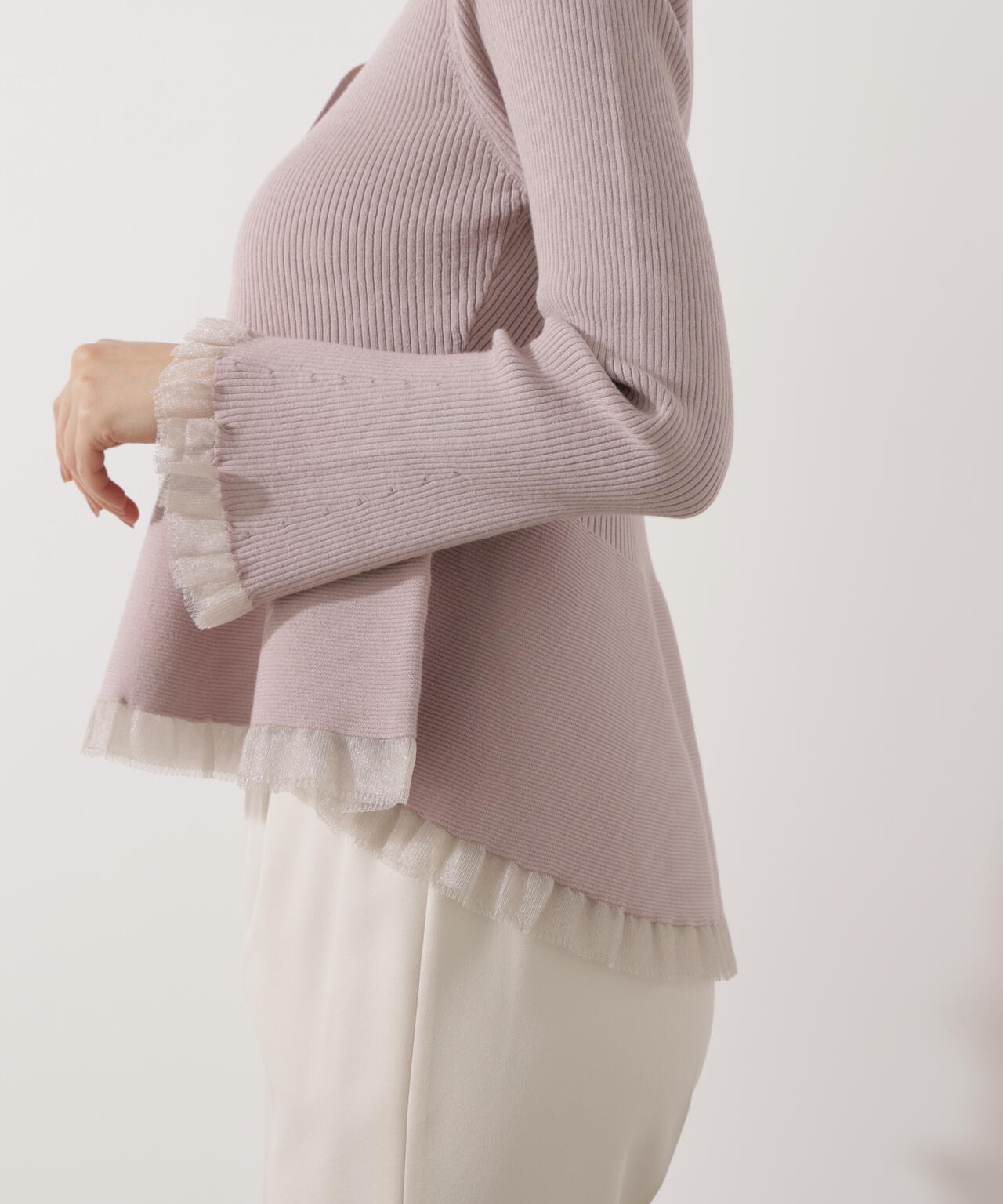 シアー切替ペプラムニット【モカ:WEB限定カラー】