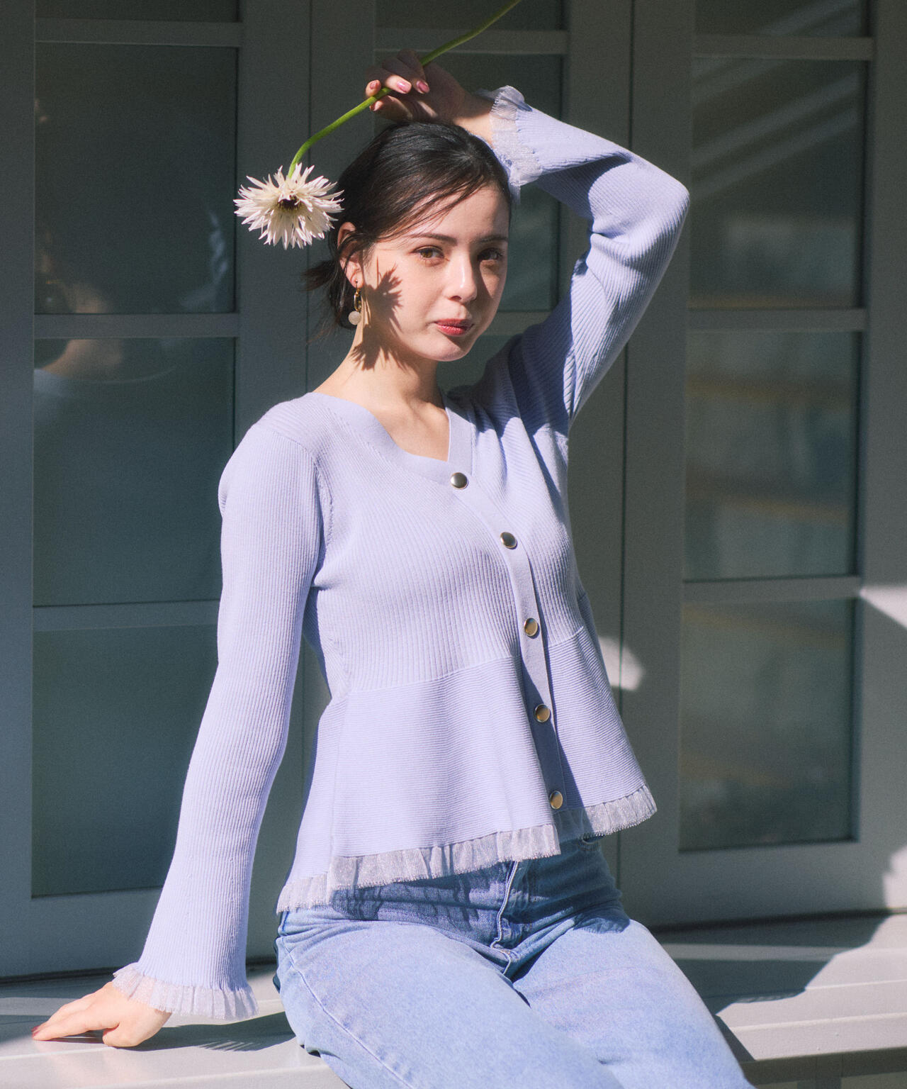 シアー切替ペプラムニット【モカ:WEB限定カラー】