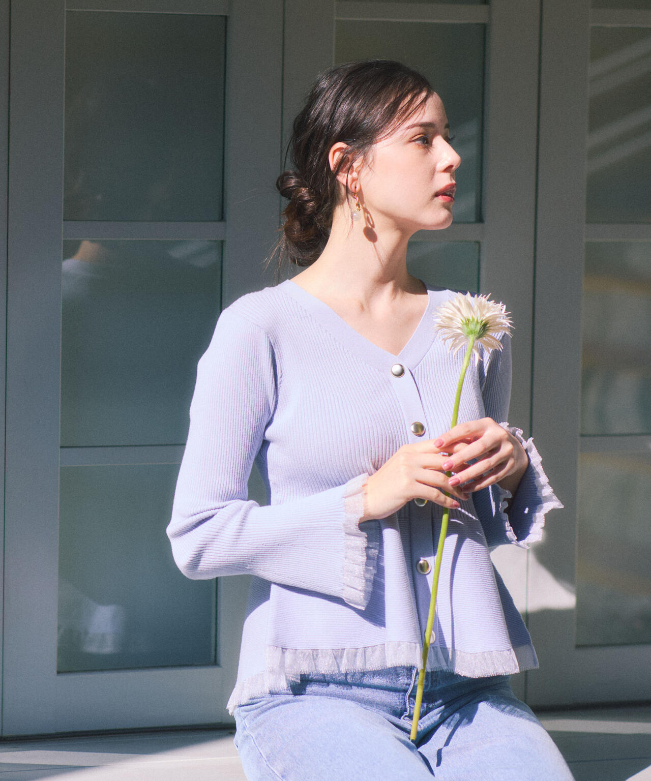 【追加生産予約】シアー切替ペプラムニット【モカ:WEB限定カラー】