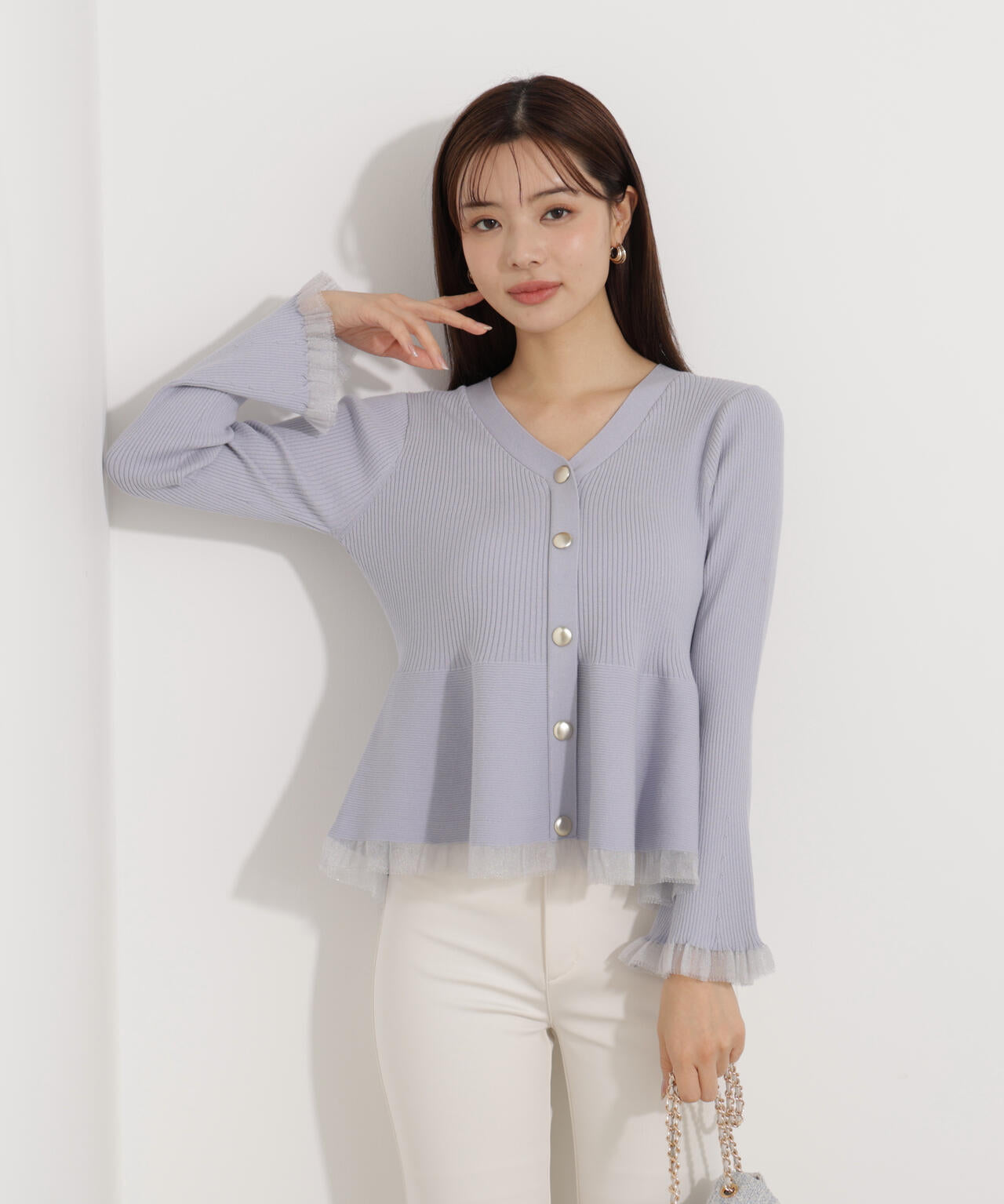 【追加生産予約】シアー切替ペプラムニット【モカ:WEB限定カラー】