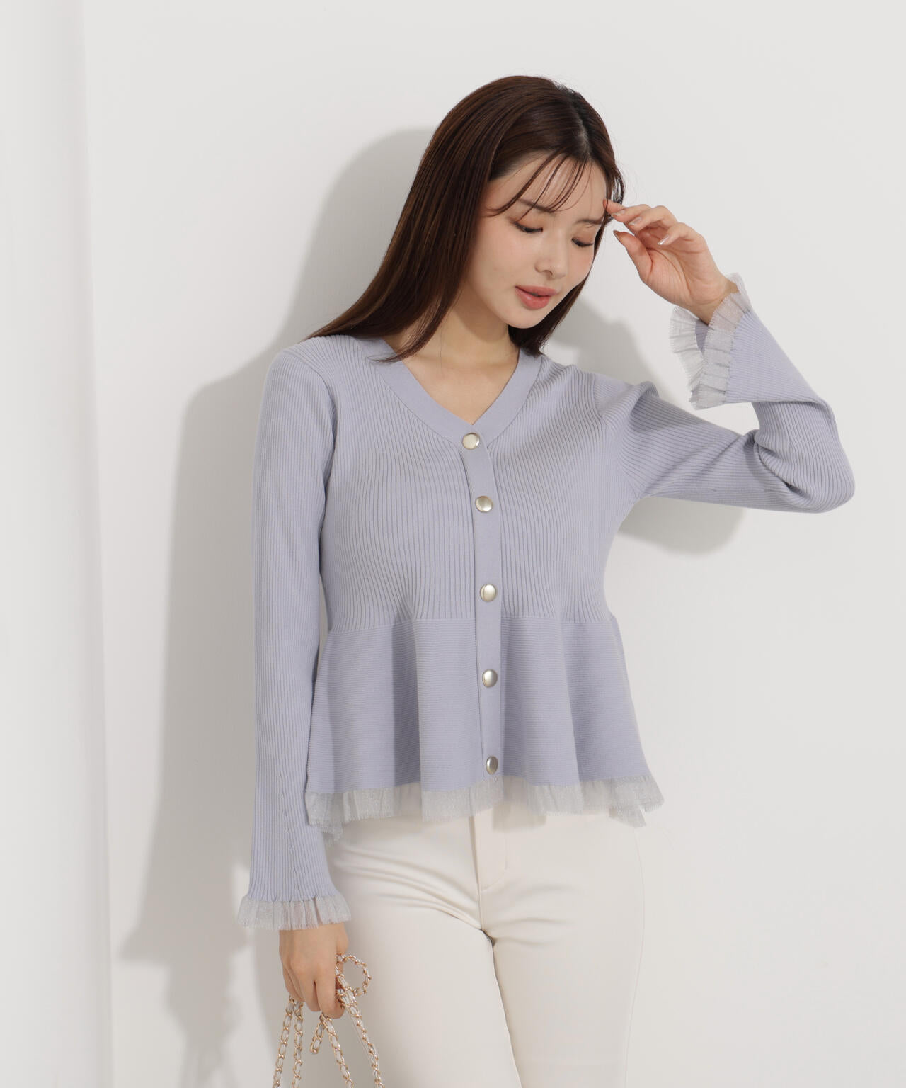 【追加生産予約】シアー切替ペプラムニット【モカ:WEB限定カラー】