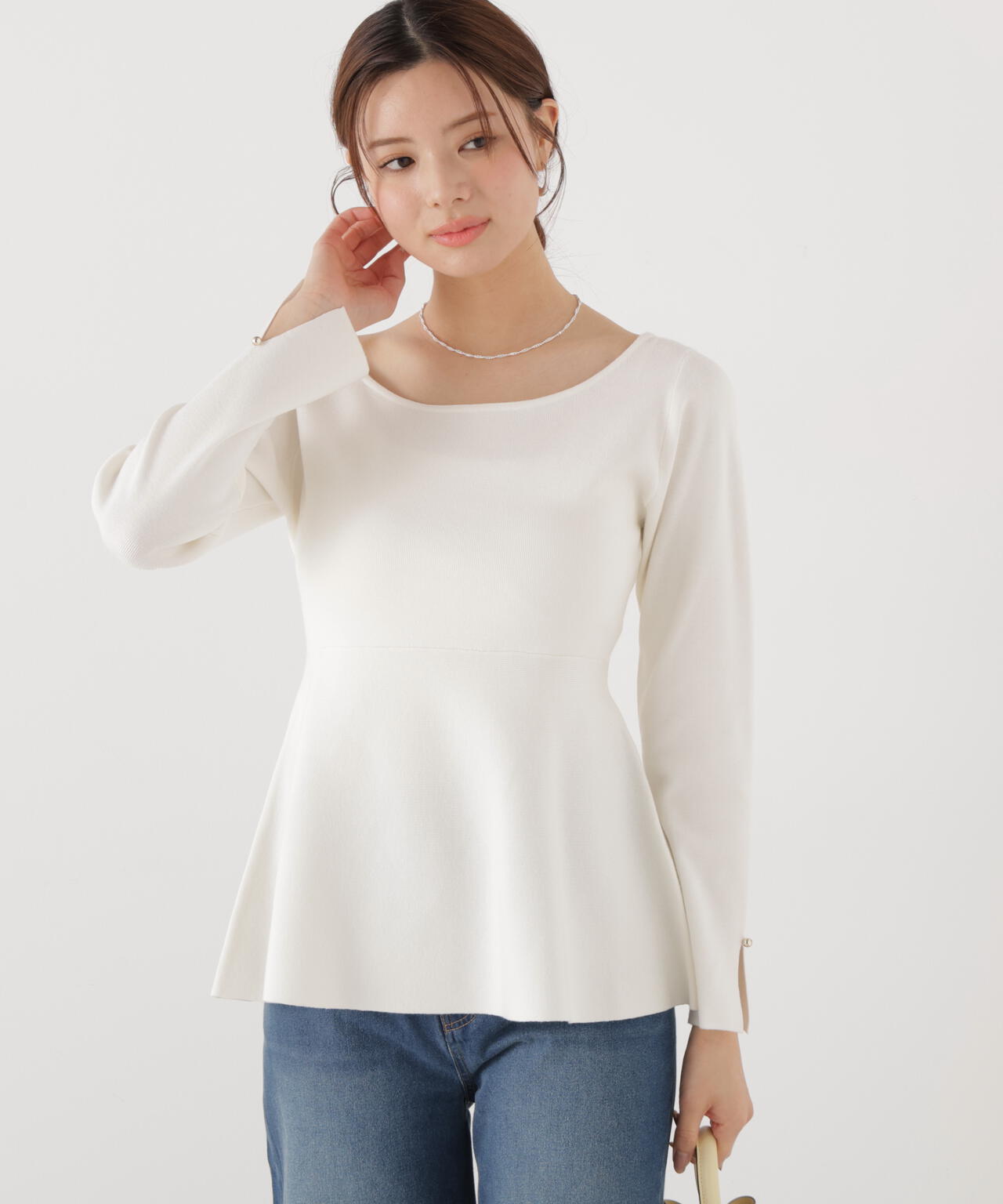 <ウォッシャブル/UV>ペプラムベーシックニット【ブルー:official site・ZOZOTOWN・一部店舗限定】