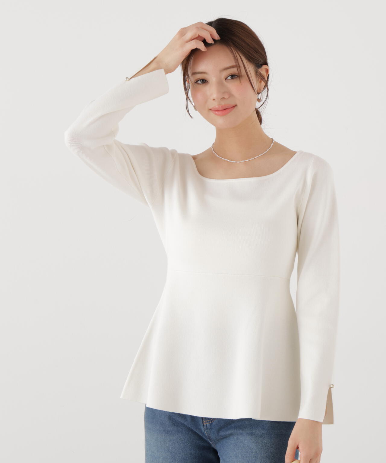 <ウォッシャブル/UV>ペプラムベーシックニット【ブルー:official site・ZOZOTOWN・一部店舗限定】