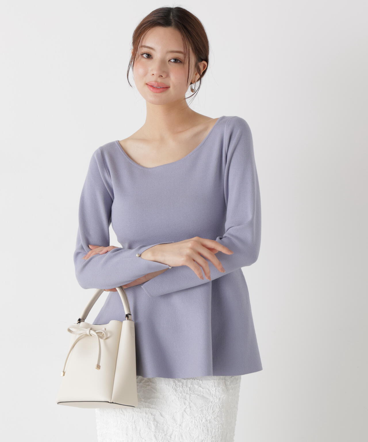 <ウォッシャブル/UV>ペプラムベーシックニット【ブルー:official site・ZOZOTOWN・一部店舗限定】