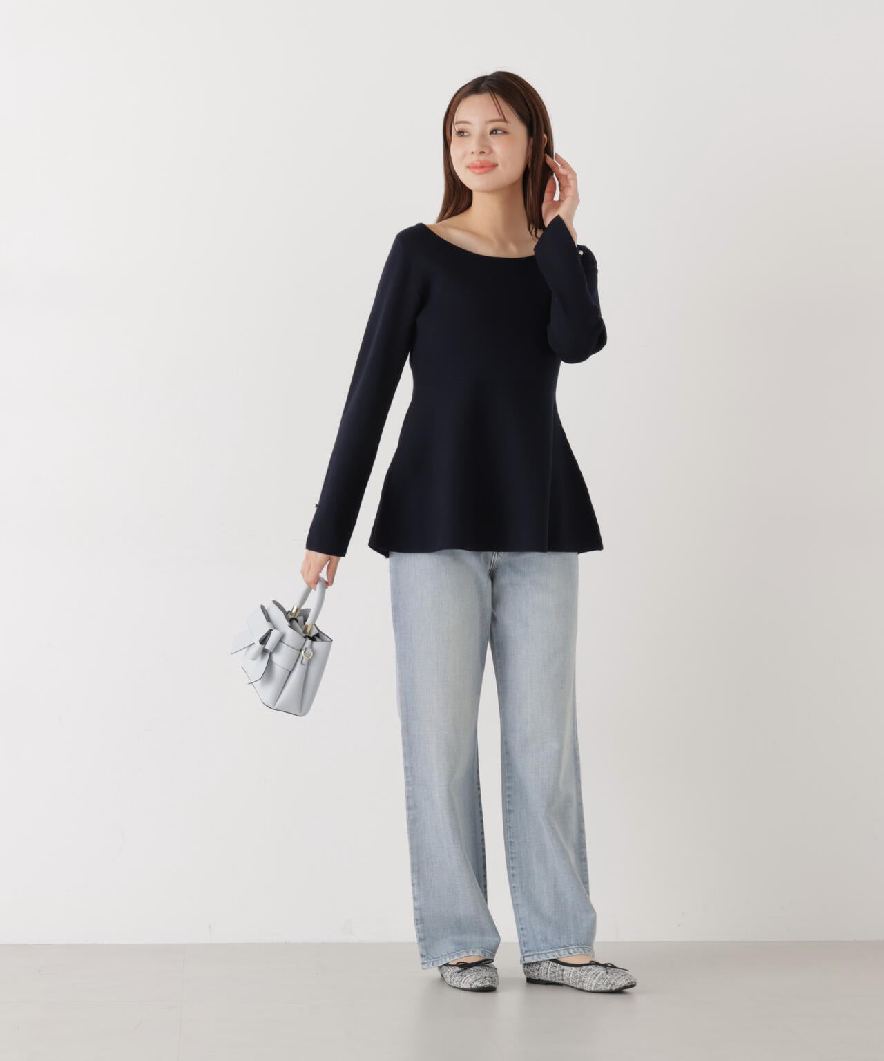 <ウォッシャブル/UV>ペプラムベーシックニット【ブルー:official site・ZOZOTOWN・一部店舗限定】
