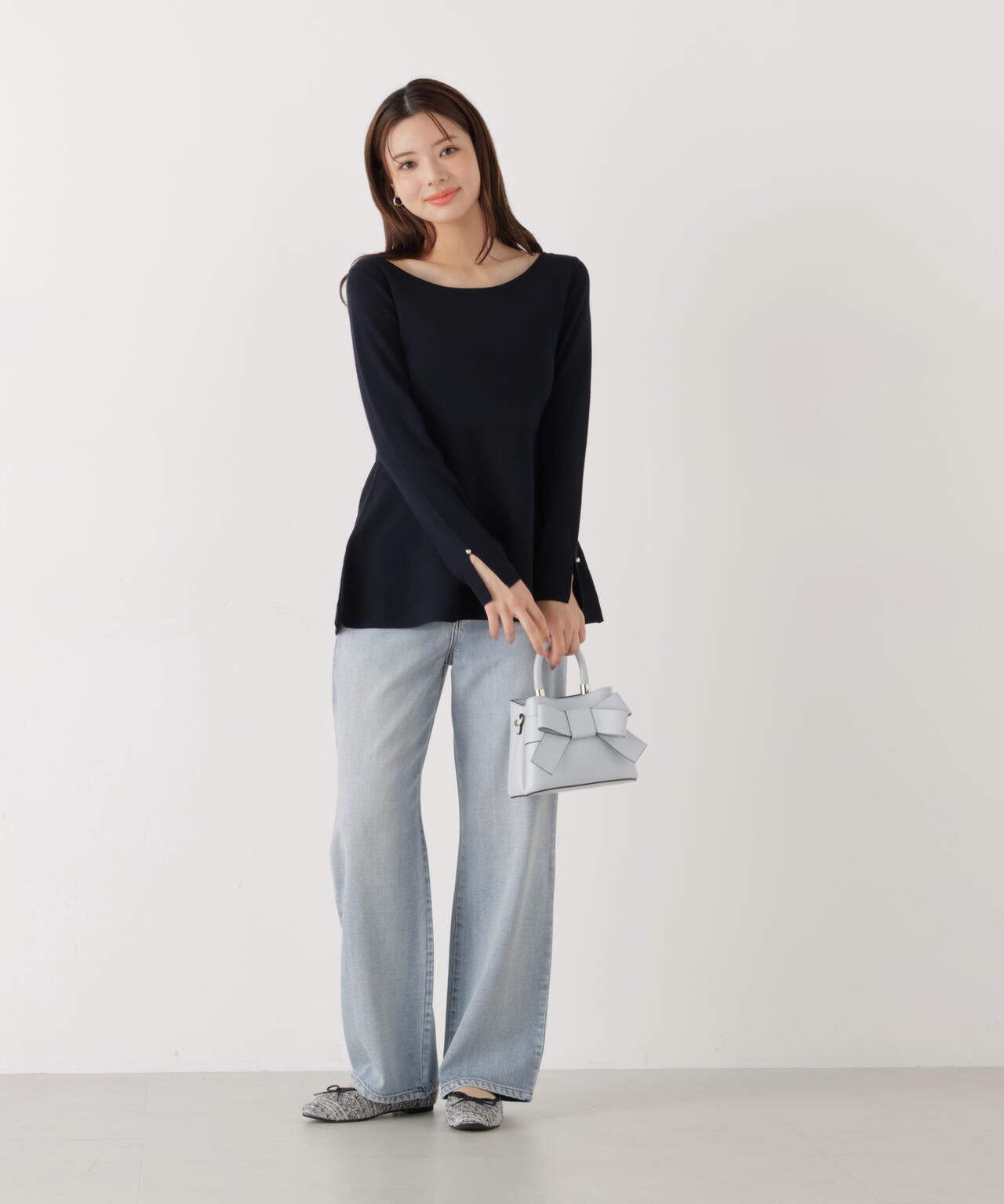 <ウォッシャブル/UV>ペプラムベーシックニット【ブルー:official site・ZOZOTOWN・一部店舗限定】