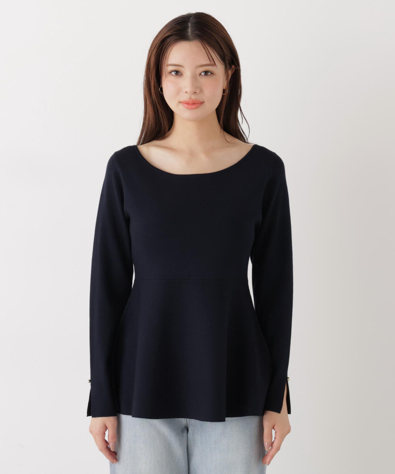 <ウォッシャブル/UV>ペプラムベーシックニット【ブルー:official site・ZOZOTOWN・一部店舗限定】