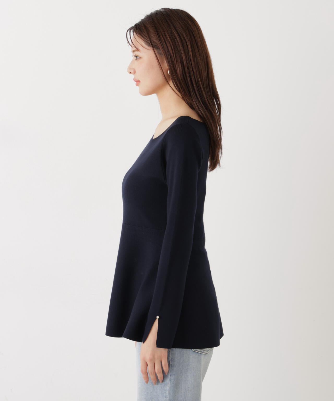 <ウォッシャブル/UV>ペプラムベーシックニット【ブルー:official site・ZOZOTOWN・一部店舗限定】