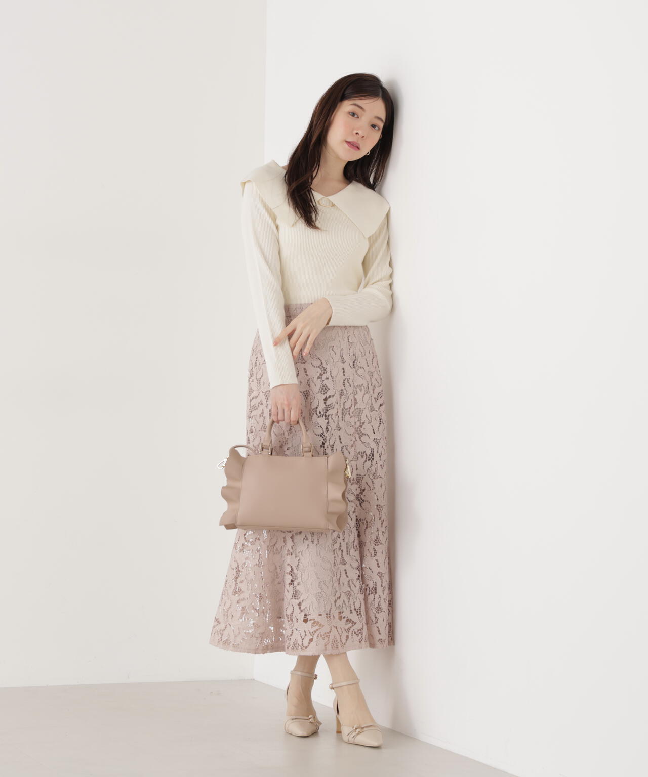 <ウォッシャブル/UV>バー付きビッグ襟ニット