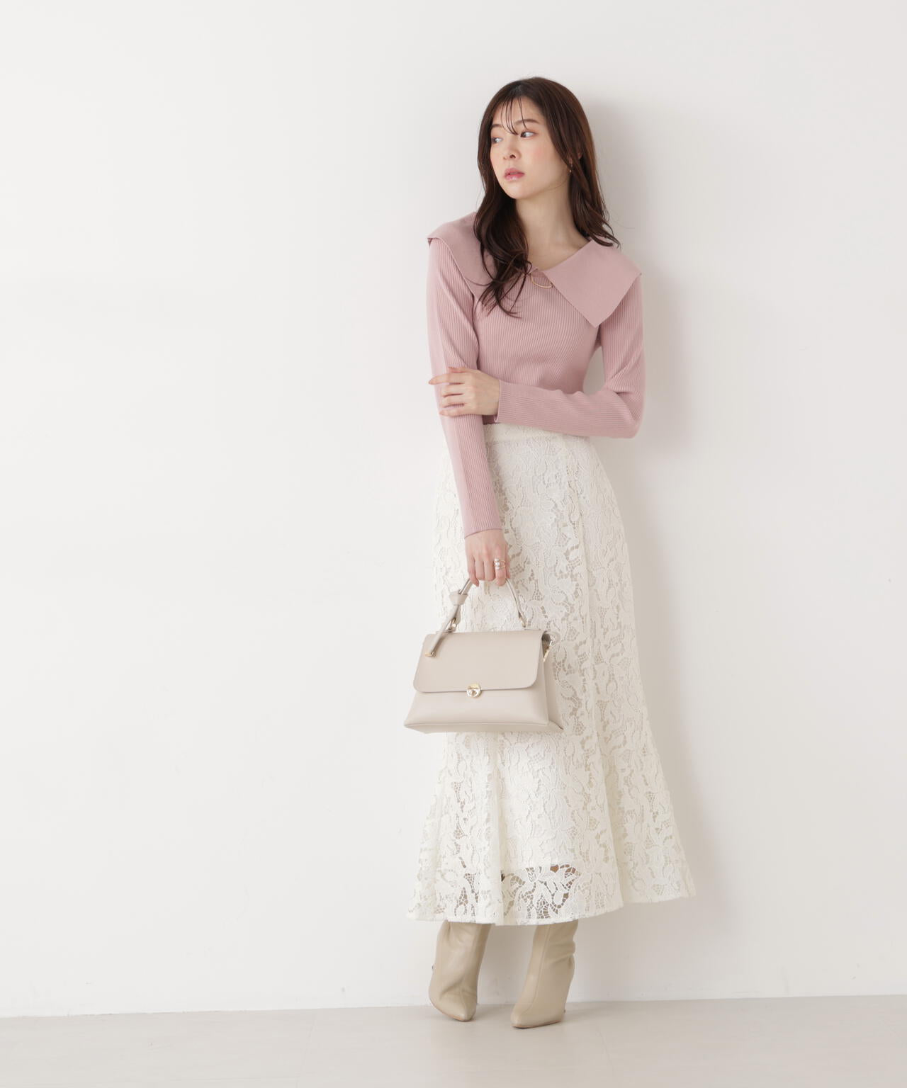 <ウォッシャブル/UV>バー付きビッグ襟ニット