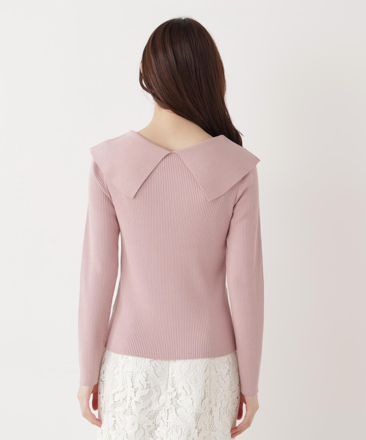 <ウォッシャブル/UV>バー付きビッグ襟ニット