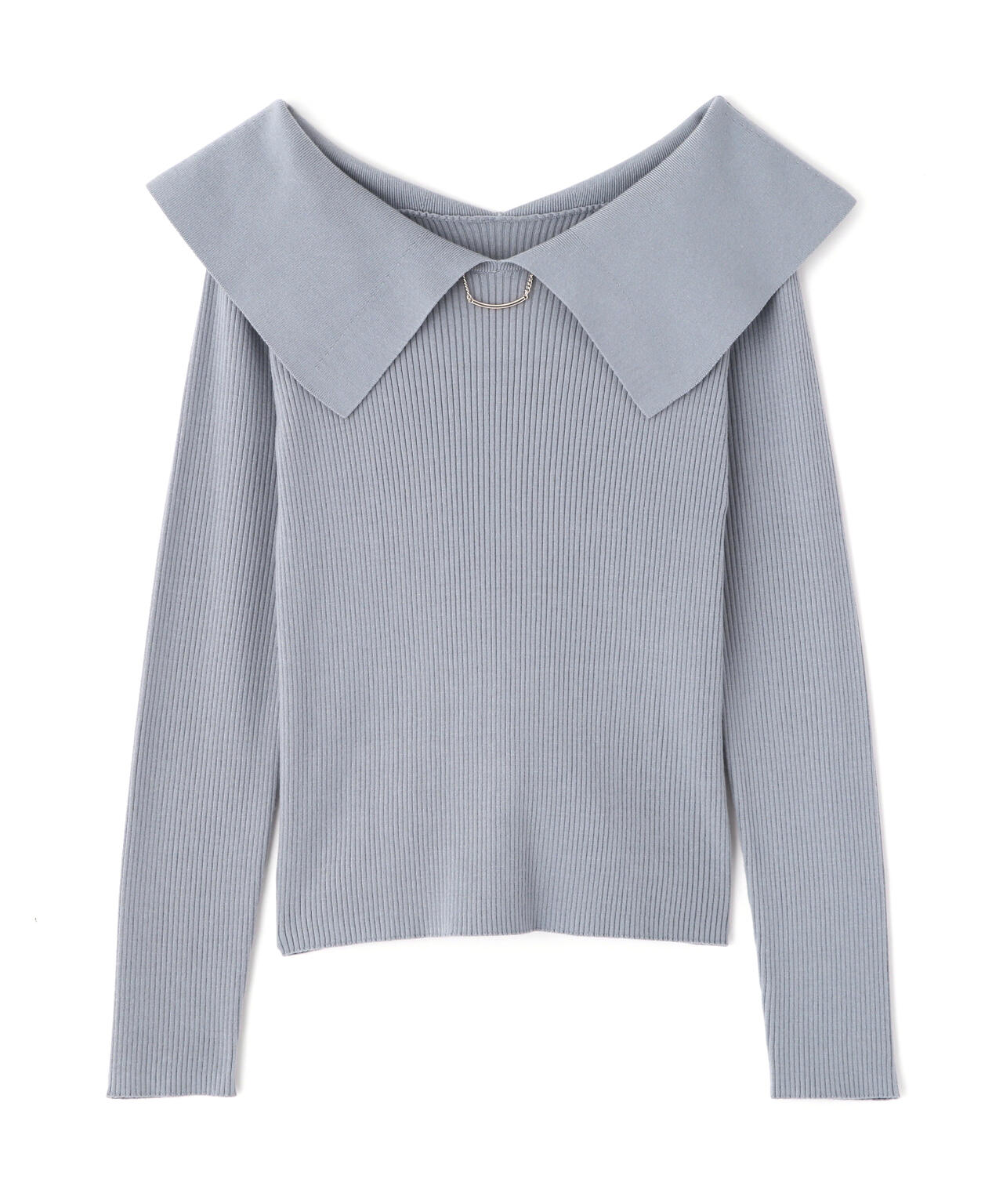 <ウォッシャブル/UV>バー付きビッグ襟ニット