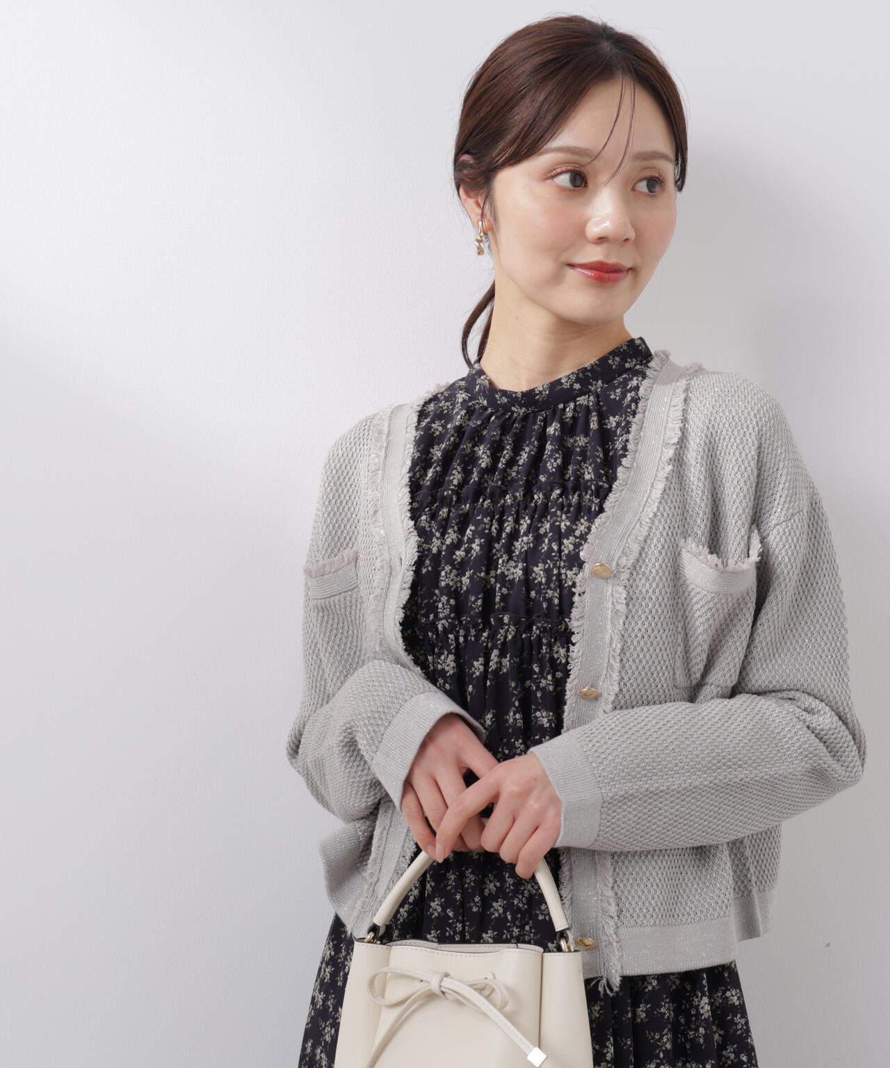 ラメ透かしニットジャケット