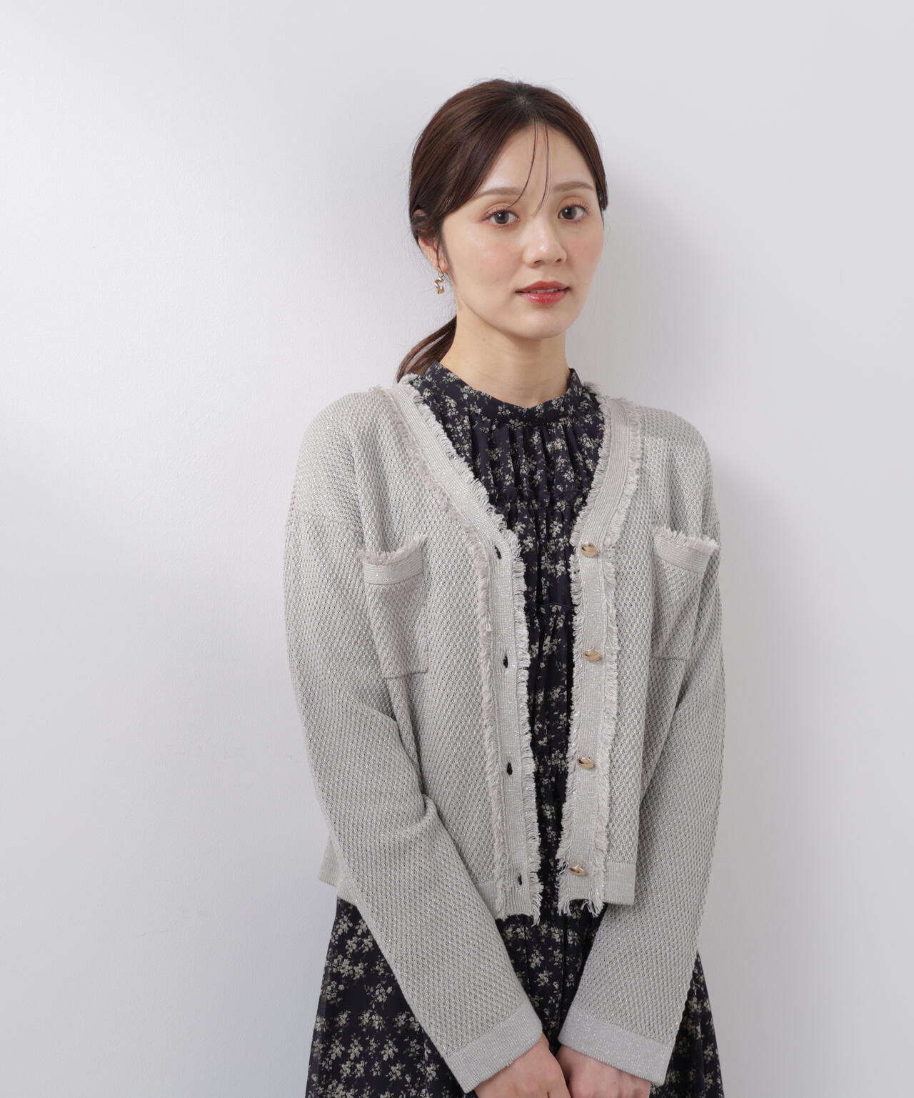 ラメ透かしニットジャケット