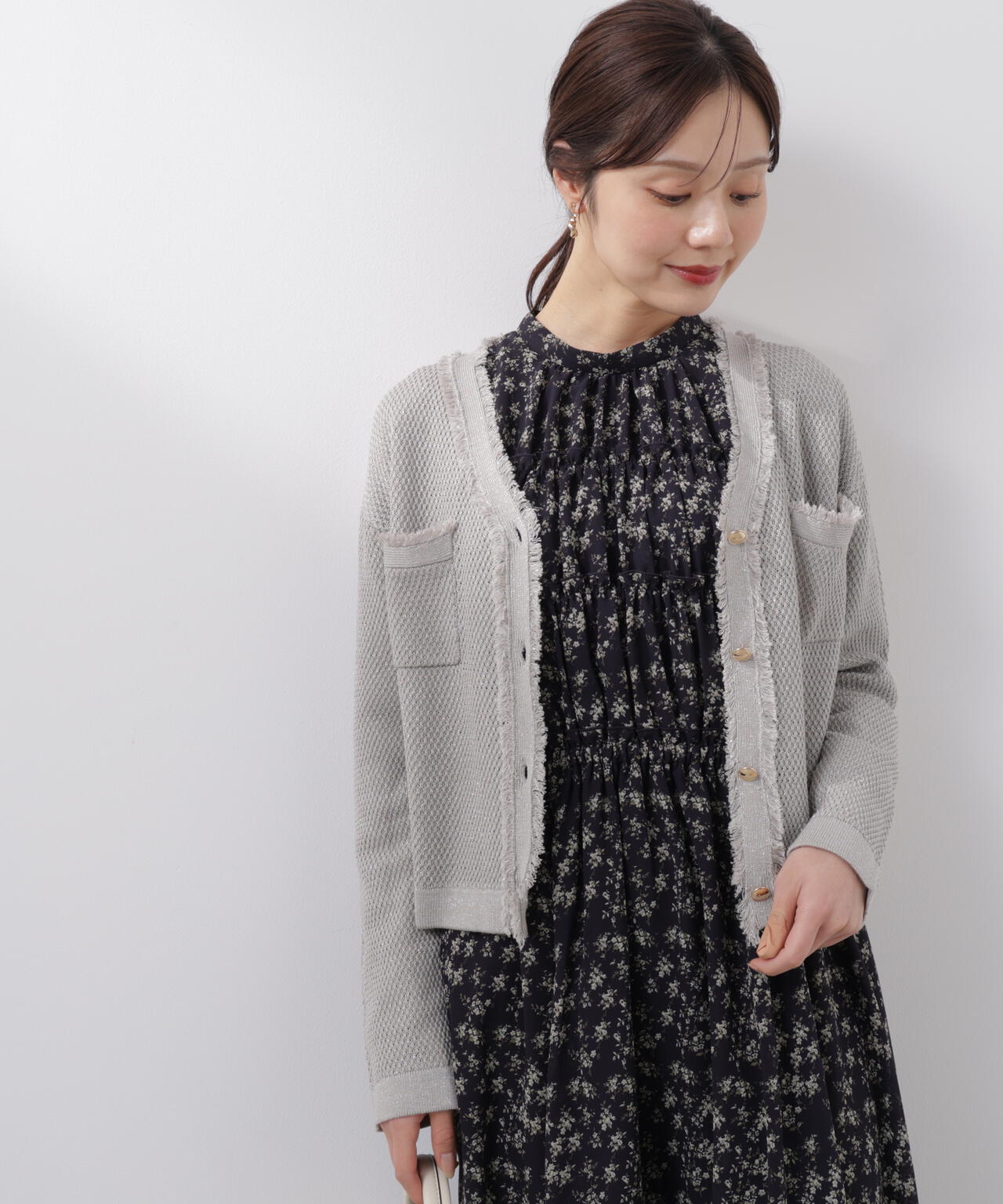 ラメ透かしニットジャケット