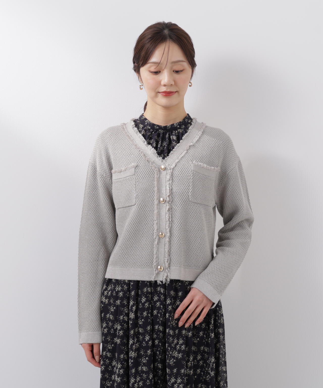 ラメ透かしニットジャケット