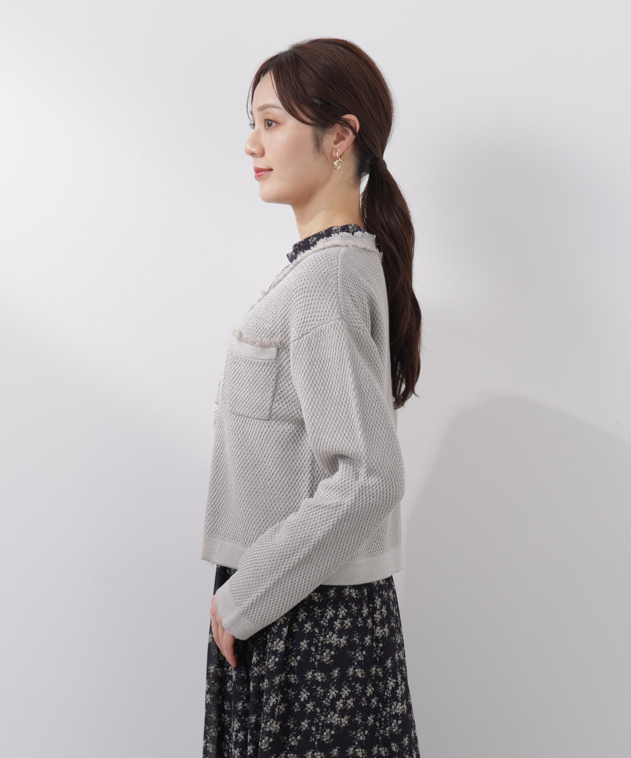 ラメ透かしニットジャケット