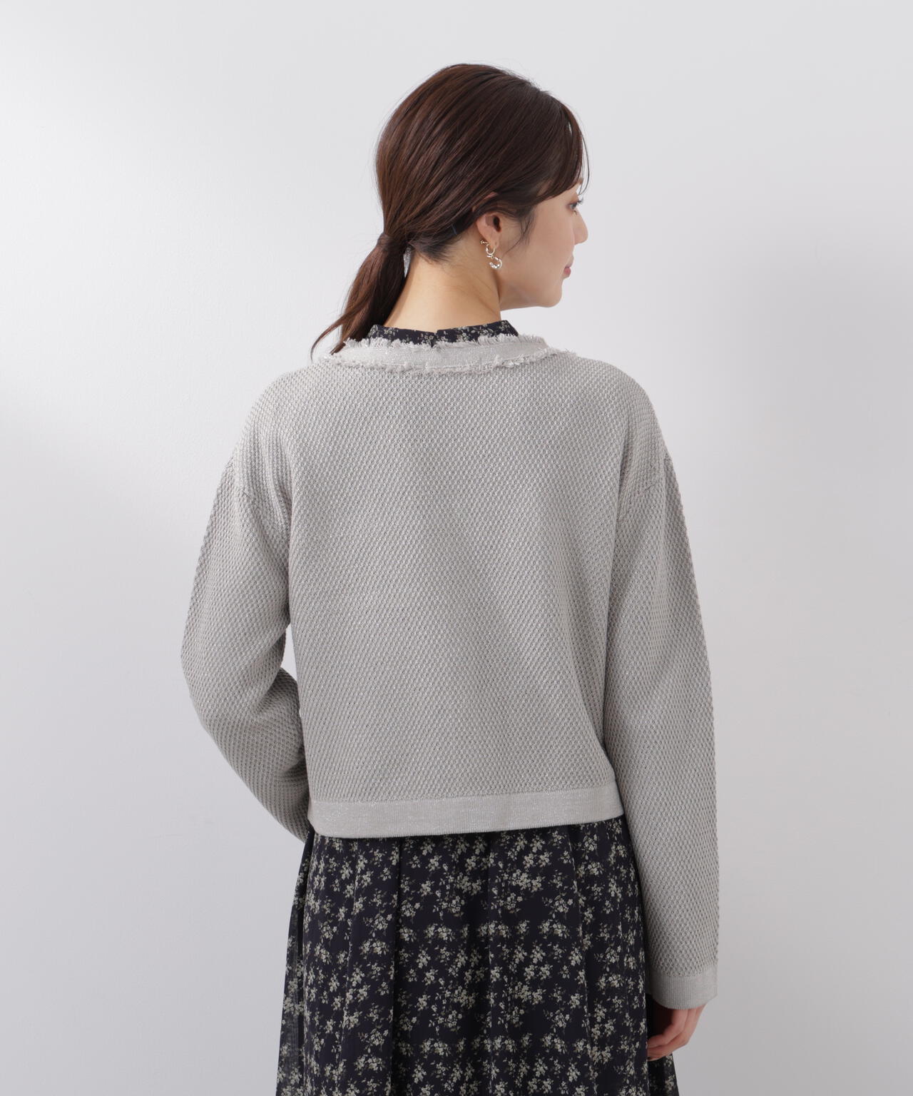 ラメ透かしニットジャケット