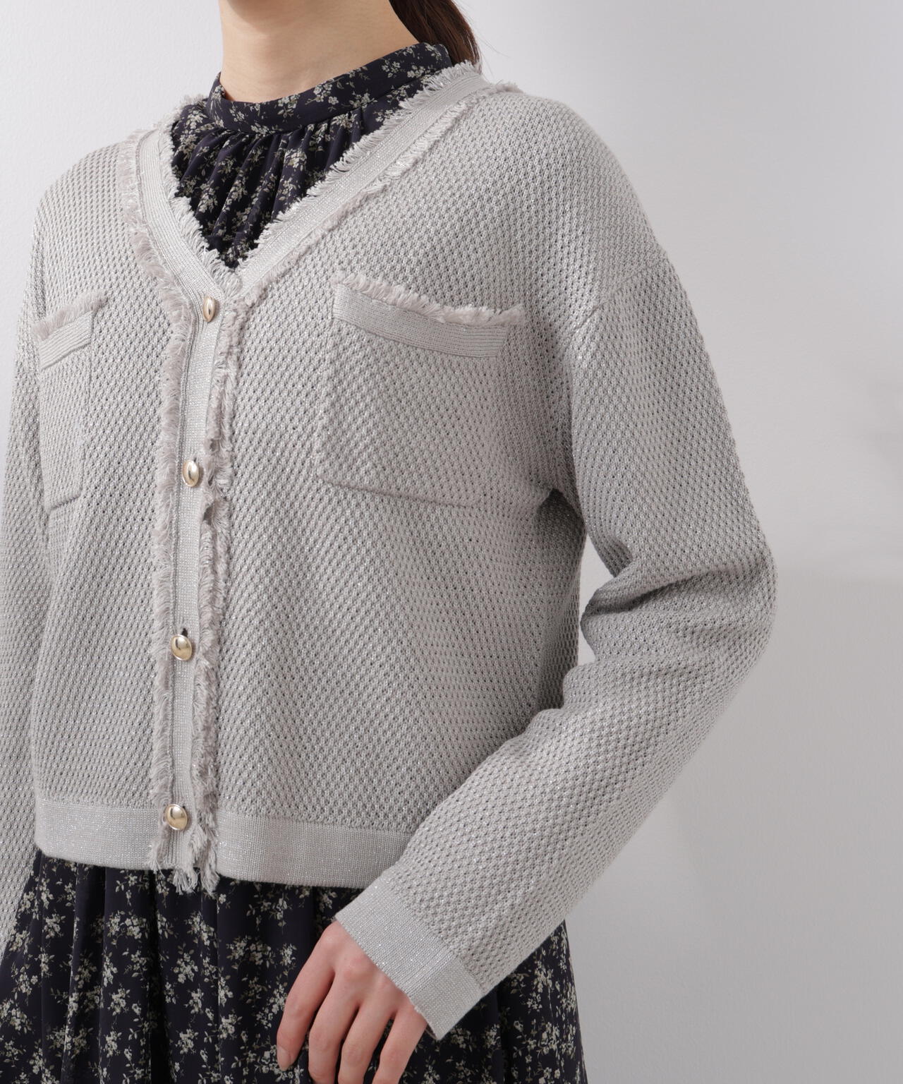 ラメ透かしニットジャケット