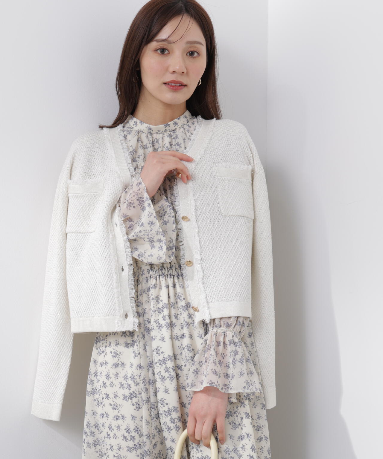 ラメ透かしニットジャケット