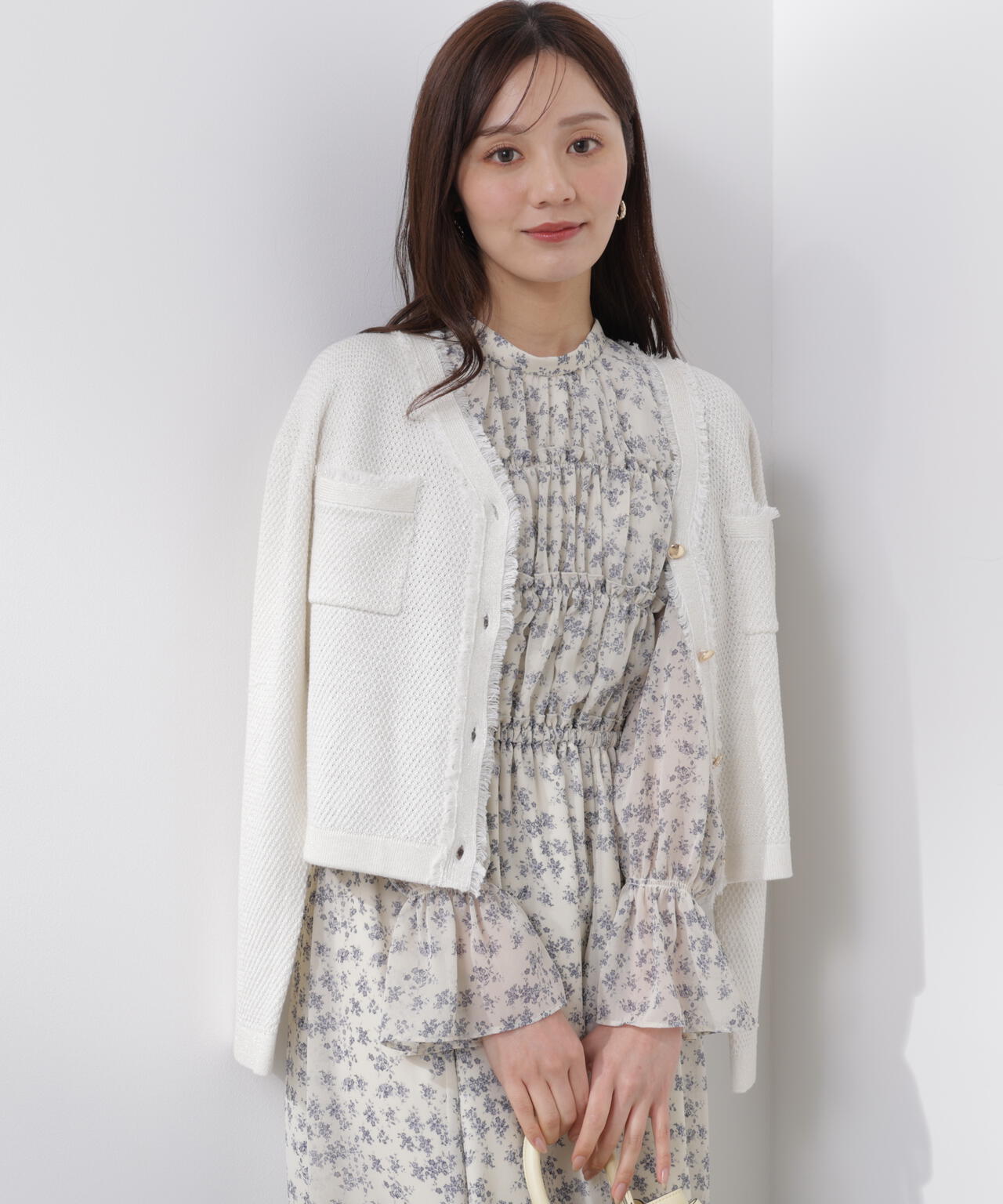 ラメ透かしニットジャケット