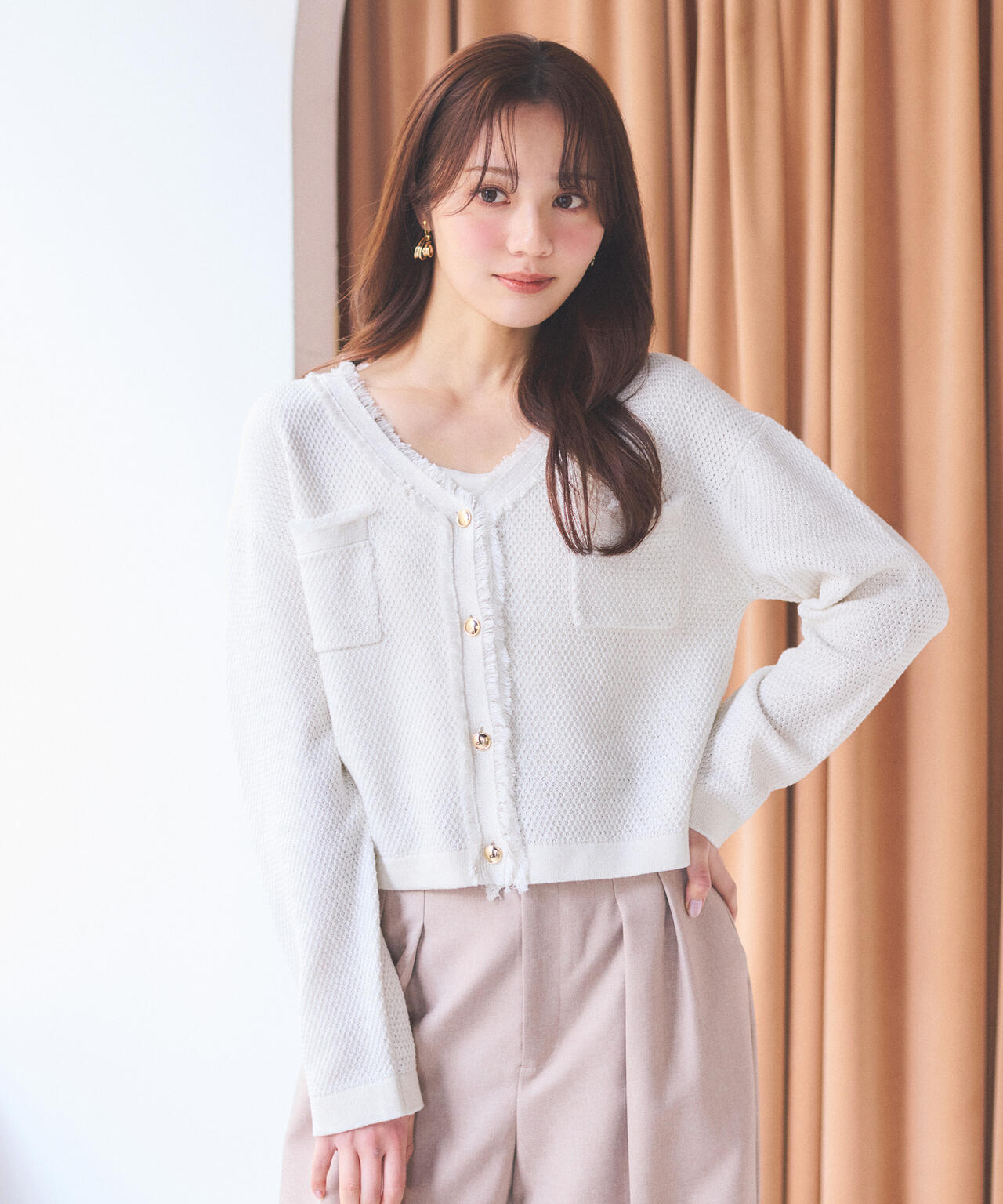 ラメ透かしニットジャケット