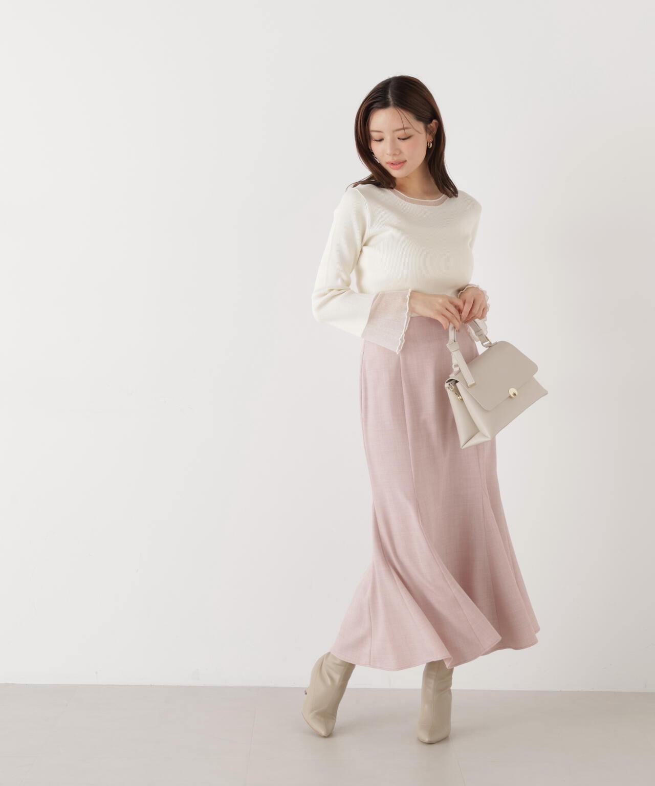 部分シアーフレアスリーブニットトップス