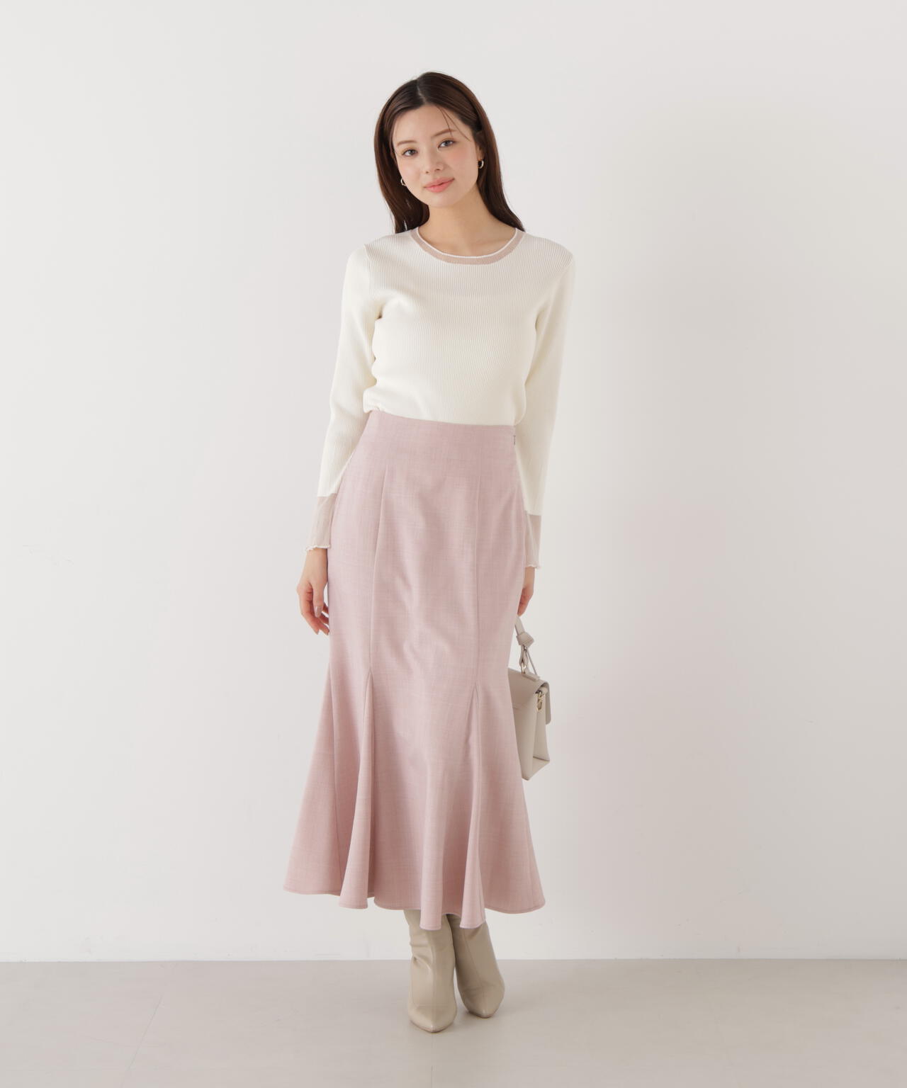 部分シアーフレアスリーブニットトップス