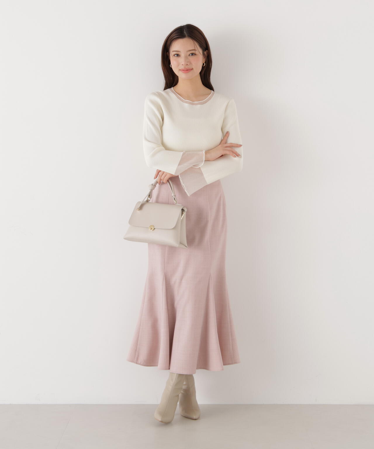 部分シアーフレアスリーブニットトップス